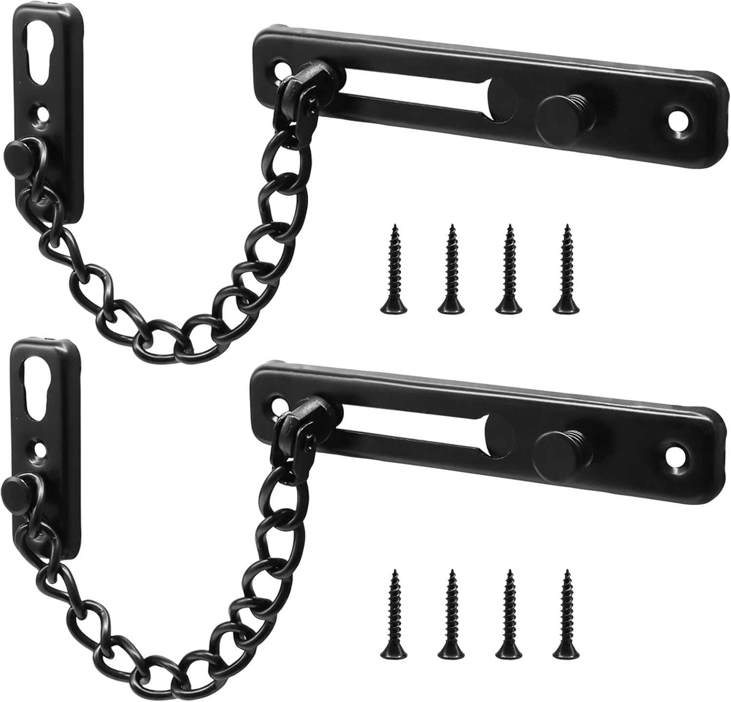 Heavy Duty Door Chain Lock with Mounting Screws, Stainless Steel Door Chain Guard for Front Doors, Pet Safe (Black, 2 Pack)