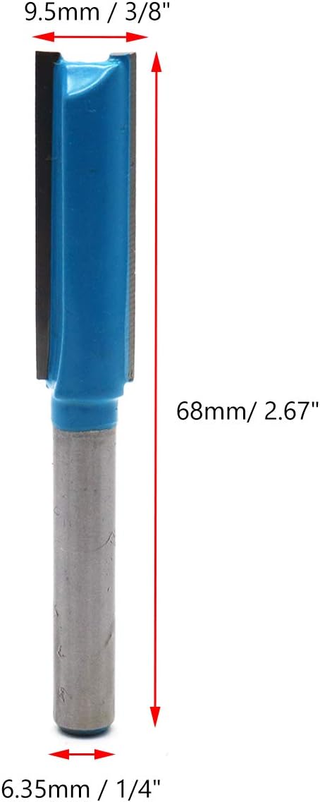 Straight Router Bit Double Flutes for Woodworking 1/4" Shank Dia 3/8" Cutting Dia - Pack of 5