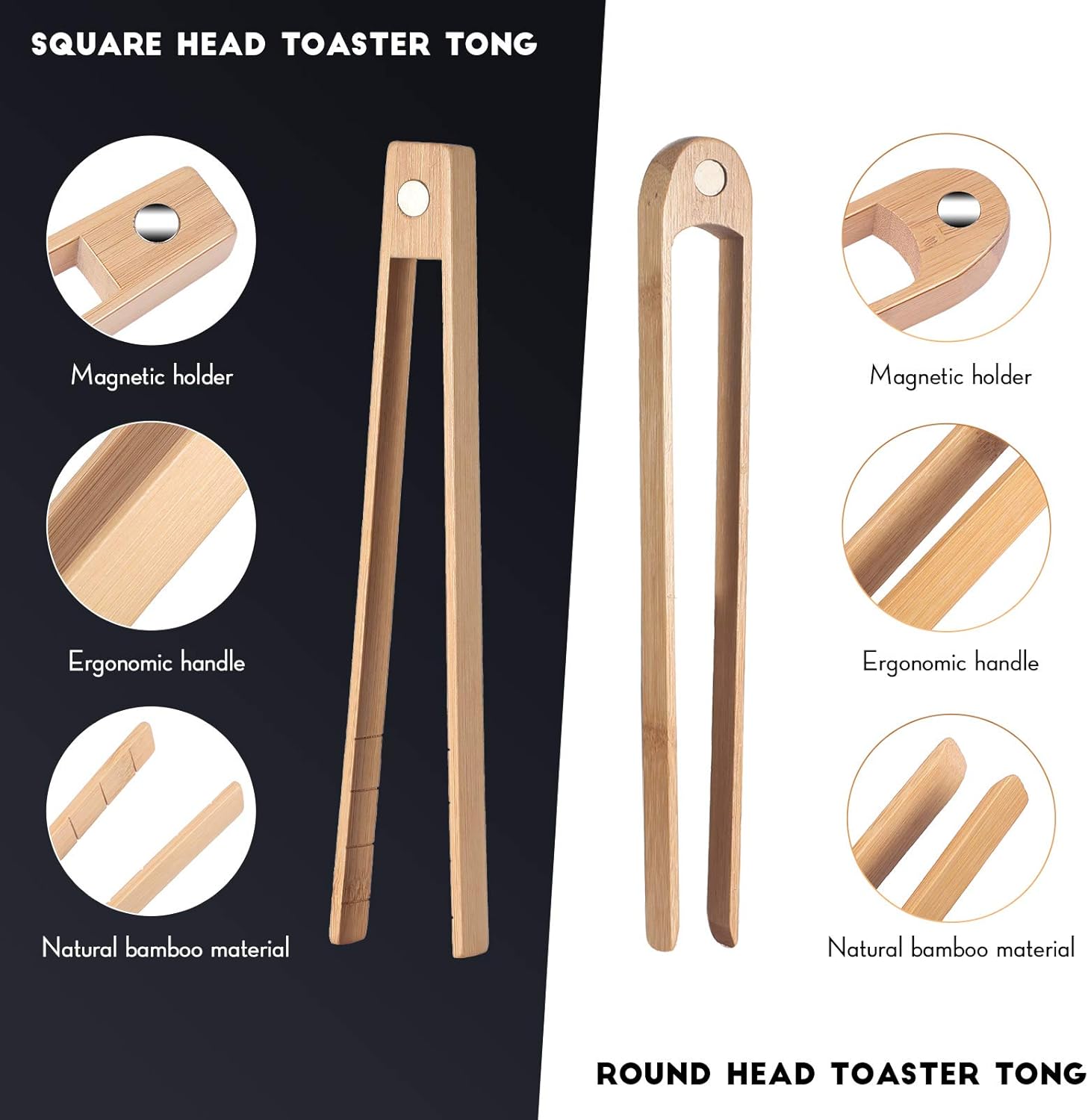 2 Pieces 8.7 Inch Wooden Toaster Tongs with Magnet Magnetic Bamboo Wood Toast Natural Bamboo Kitchen Utensil Accessories for Cooking Bagel Cake Muffin Bread