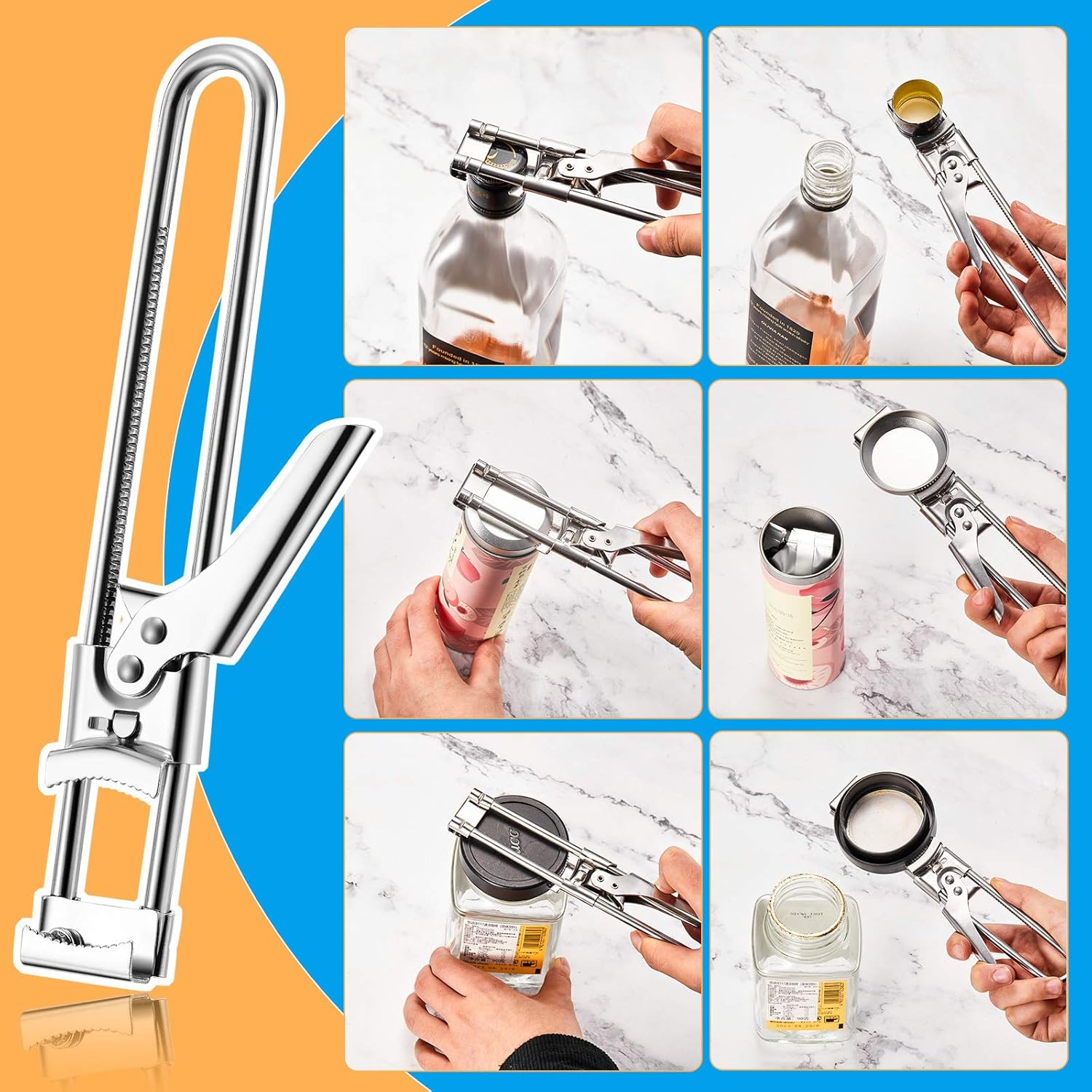 2 Pieces Master Opener Adjustable Jar and Bottle Adjustable Multifunction Stainless Steel Can Jar Lid Gripper Manual Opener Kitchen Accessories for Weak Hands Seniors