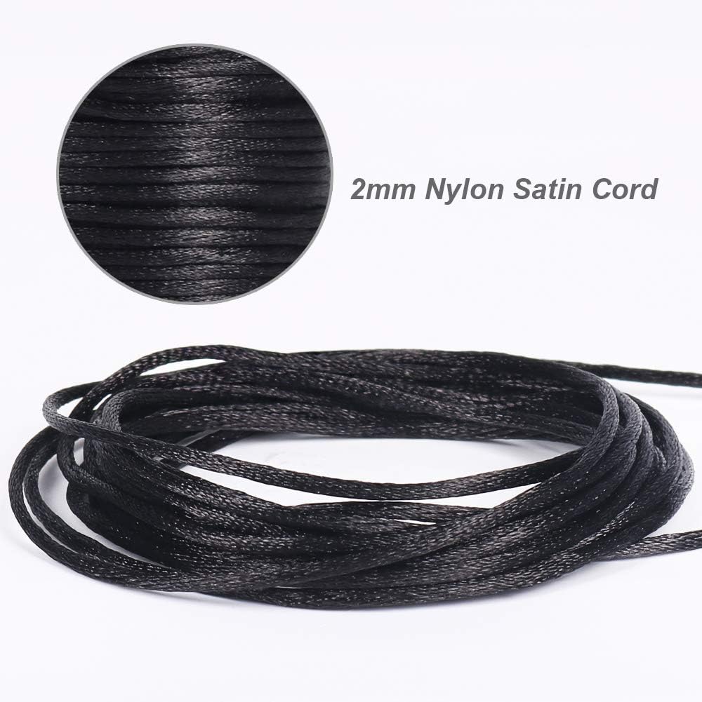 Nylon Satin Cord, 295 Feet 2mm Black Silky Rattail Cord Necklace String for Jewelry Making, Bracelets, Necklaces, Lanyards, Keychains, Beading