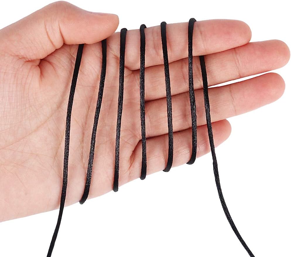 Nylon Satin Cord, 295 Feet 2mm Black Silky Rattail Cord Necklace String for Jewelry Making, Bracelets, Necklaces, Lanyards, Keychains, Beading