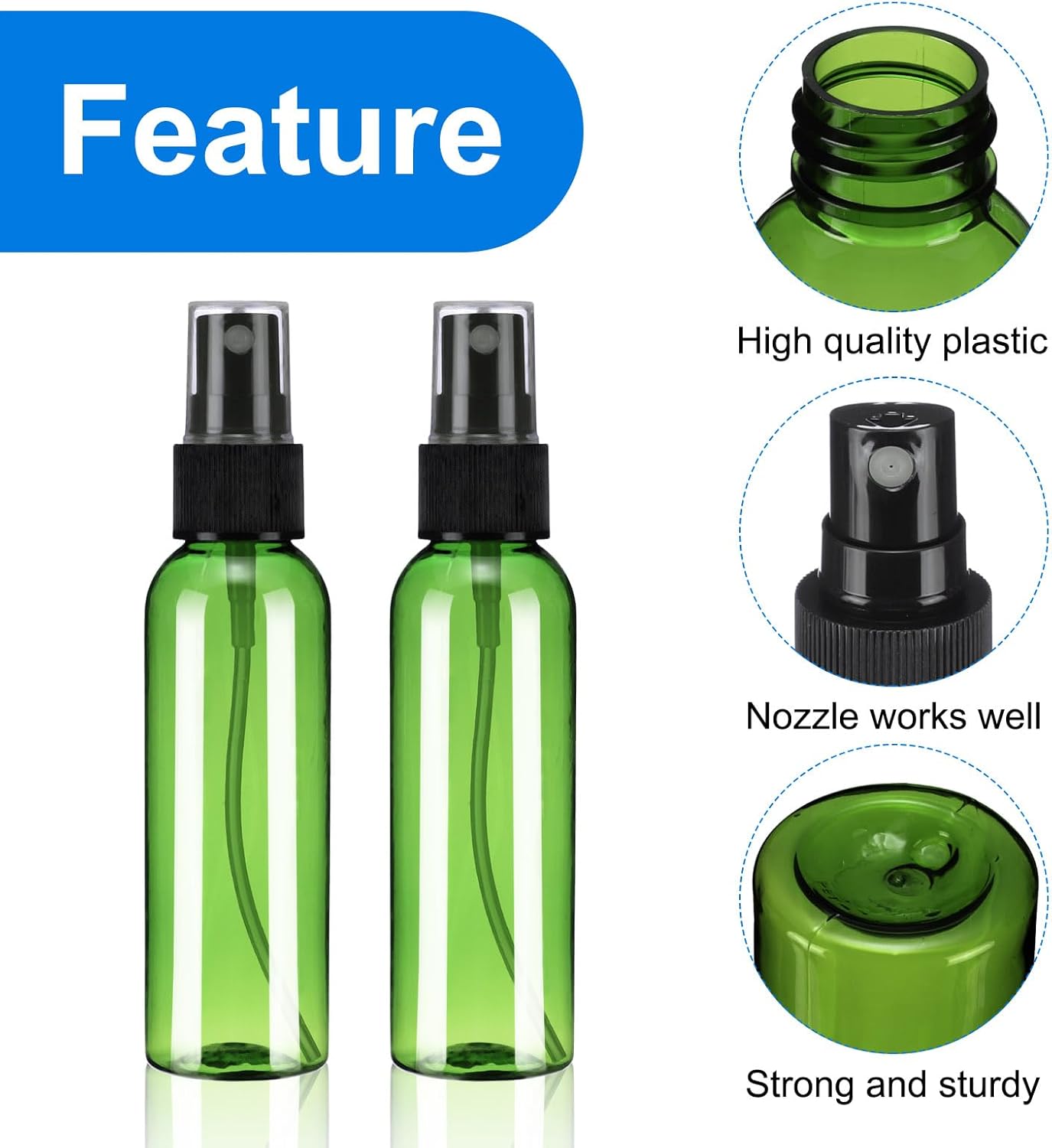 10Pack Spray Bottles, 2 Oz/60ML Reusable Clear Empty Mist Plastic Mini Travel Bottle Set,Small Refillable Liquid Containers for Household Use, Essential Oil, Cleaning (Green Black)
