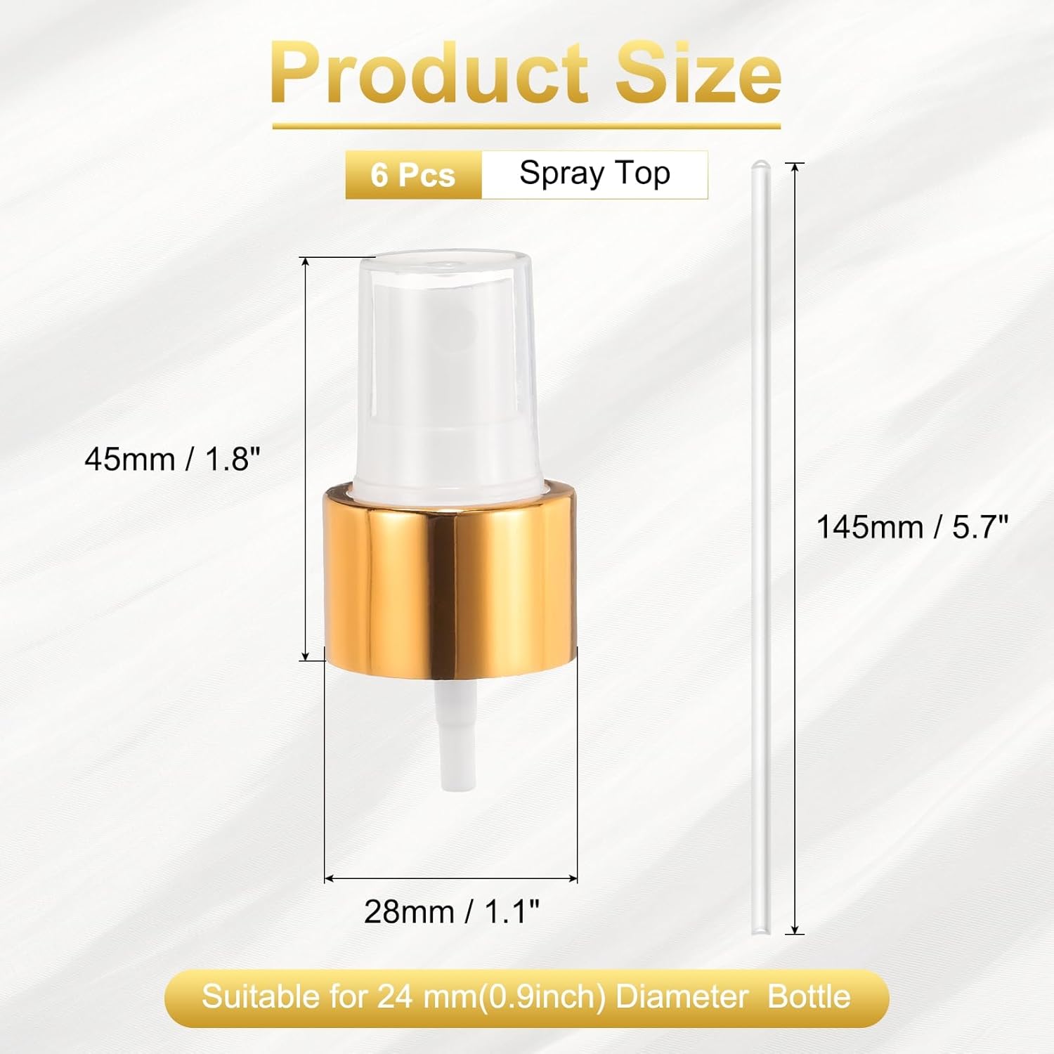 6 Pcs Gold White Spray Top, 24/410 Fine Mist Sprayer Reusable Replacement Spray Bottle Pump Plastic Top for Cosmetic Perfume and Body Sprays Bottle