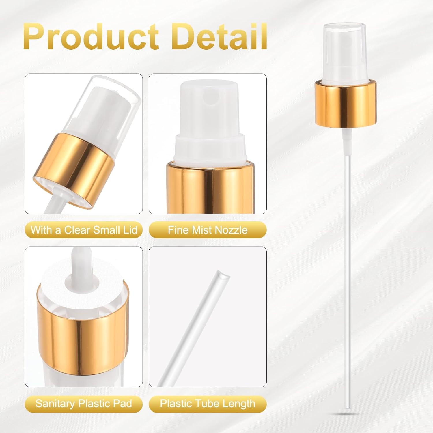 6 Pcs Gold White Spray Top, 24/410 Fine Mist Sprayer Reusable Replacement Spray Bottle Pump Plastic Top for Cosmetic Perfume and Body Sprays Bottle