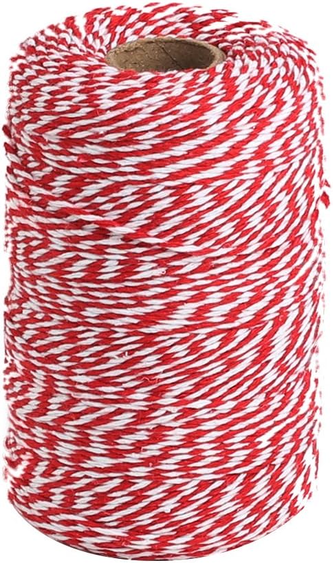 Red and White Twine, 656 Feet 200m Cotton Bakers Twine Ribbon for Baking, Butchers, Crafts, Gift Wrapping, Christmas Holiday Decorations