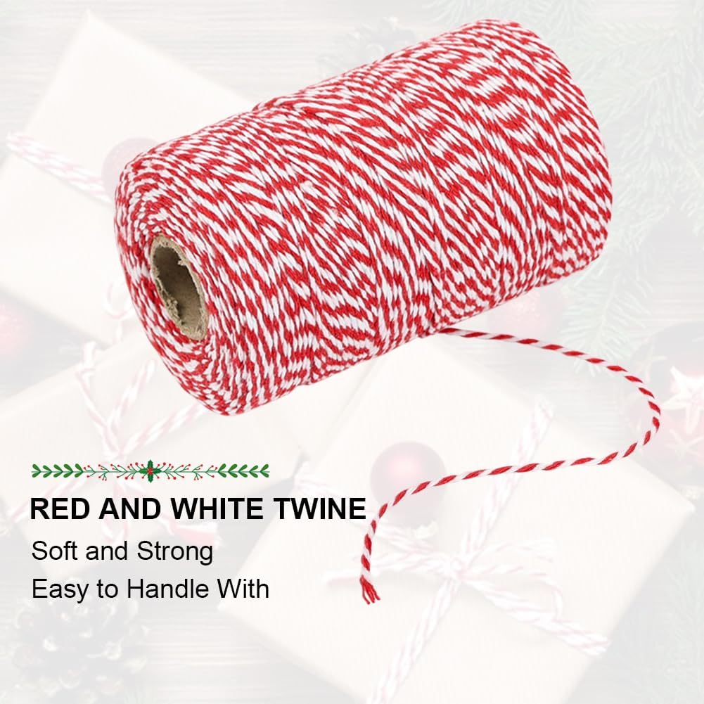 Red and White Twine, 656 Feet 200m Cotton Bakers Twine Ribbon for Baking, Butchers, Crafts, Gift Wrapping, Christmas Holiday Decorations