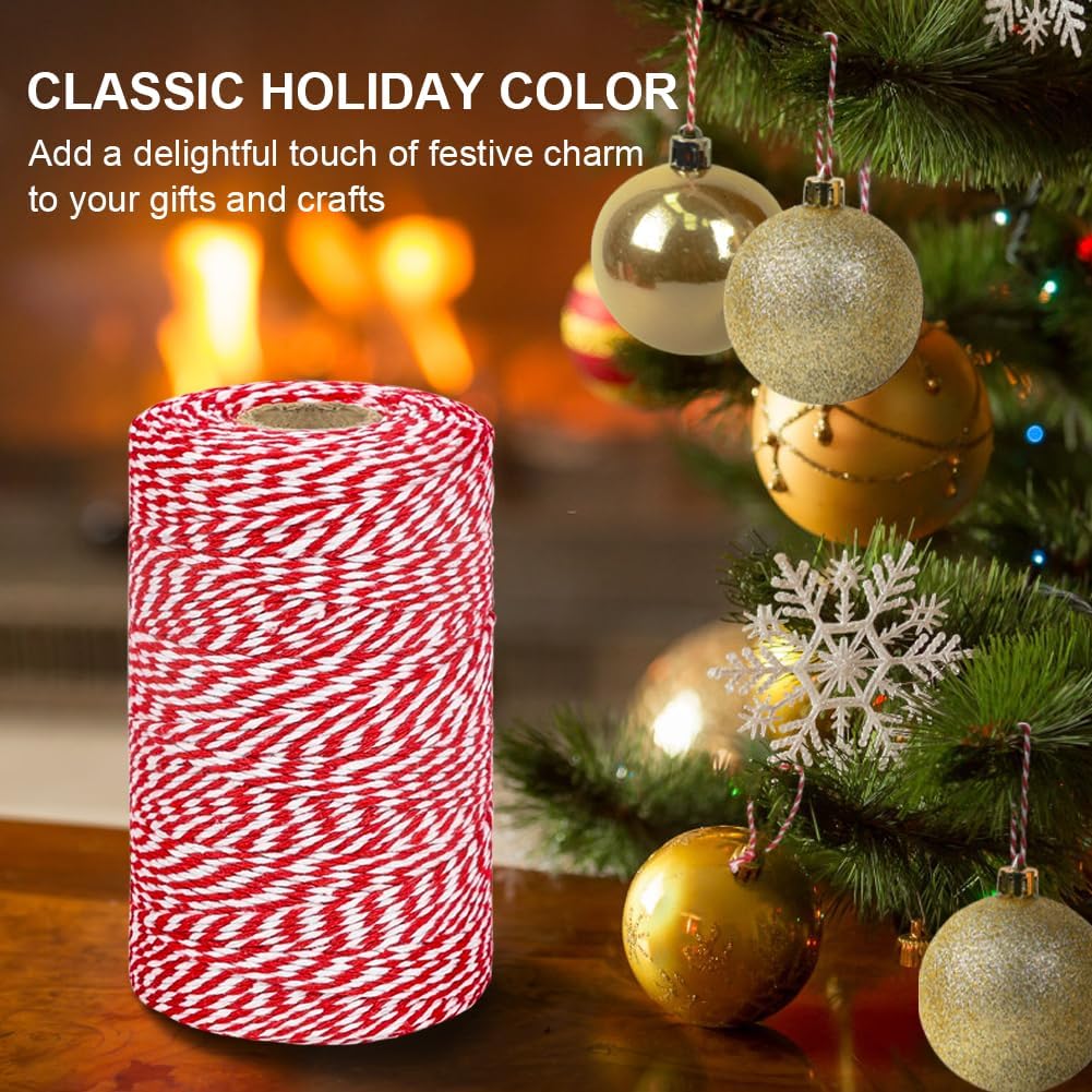 Red and White Twine, 656 Feet 200m Cotton Bakers Twine Ribbon for Baking, Butchers, Crafts, Gift Wrapping, Christmas Holiday Decorations