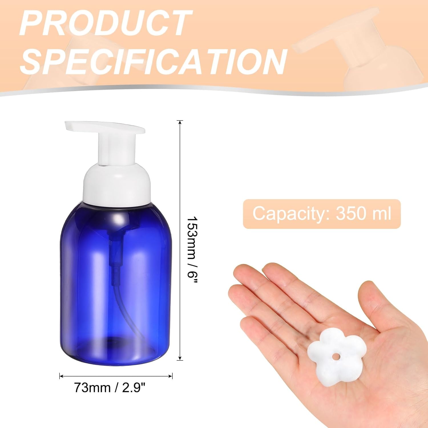 2PCS Round Empty Foam Pump Bottle, 350ml Travel Foam Soap Dispenser Empty Refillable Plastic Pump Bottle for Lash Shampoo, Hand Soap, Facial Lotion(6" Blue)