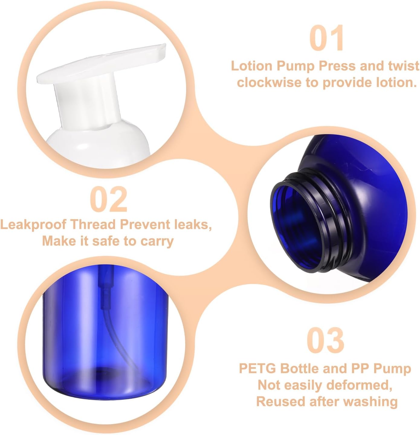 2PCS Round Empty Foam Pump Bottle, 350ml Travel Foam Soap Dispenser Empty Refillable Plastic Pump Bottle for Lash Shampoo, Hand Soap, Facial Lotion(6" Blue)