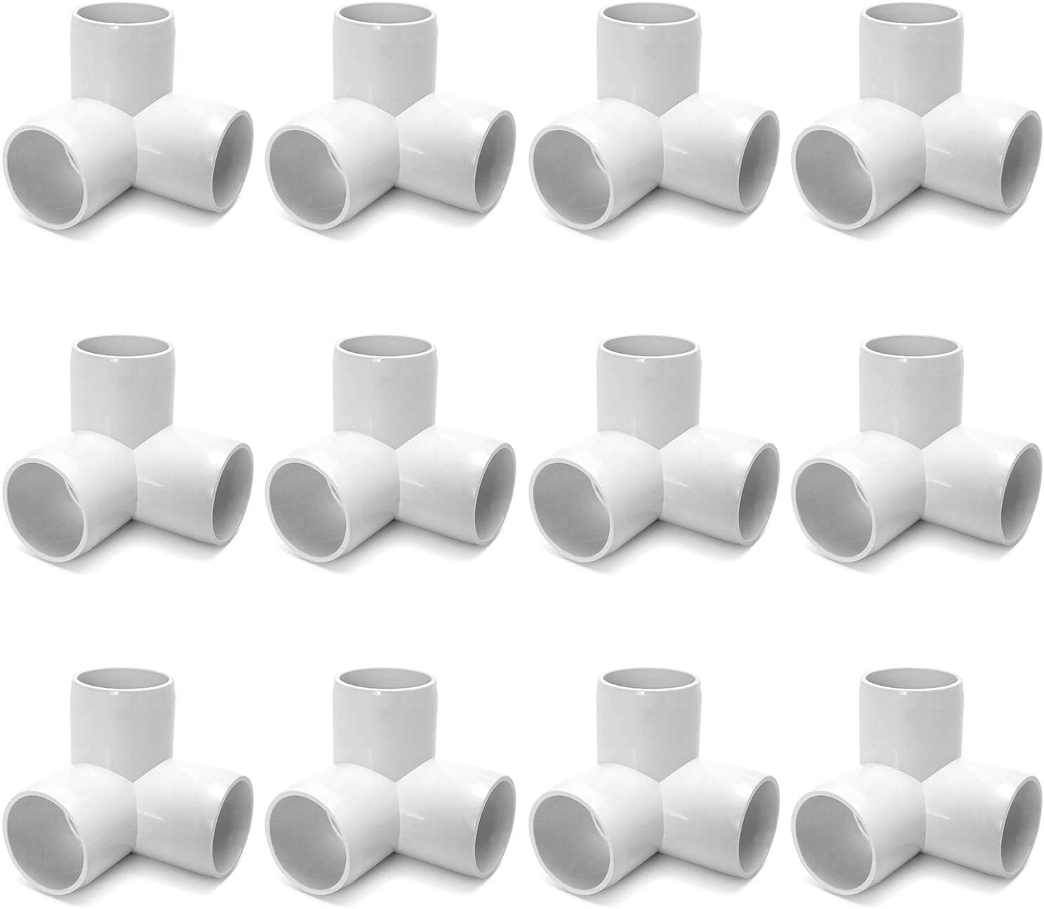 3 Way 1/2" Tee PVC Fitting Elbow,12Pack PVC Fitting Connector,Furniture Grade, for Building Furniture and PVC Structures, White