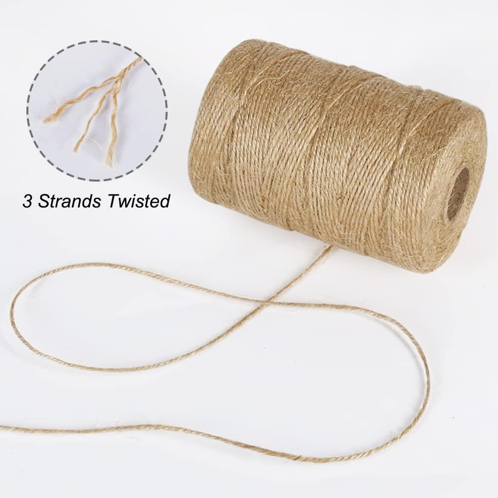 1000 Feet Natural Jute Twine, 2mm Twine String for Arts and Crafts, Gardening, Gift Wrapping, Packaging, Festive Decorations (2PCS x 500 Feet)