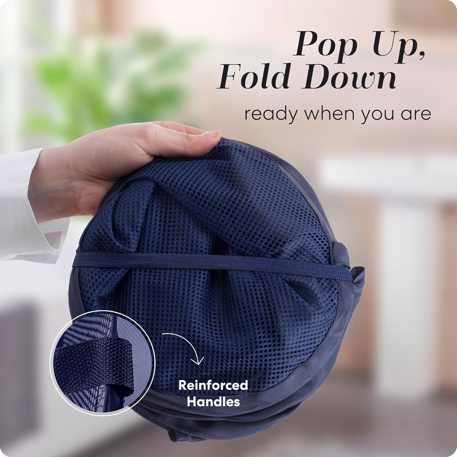 Collapsible Mesh Pop Up Laundry Hamper 2-Pack – Large Foldable Laundry Basket with Side Pocket, Breathable & Durable, Space-Saving for Clothes, Toys, Travel, Dorm, Bedroom, Blue