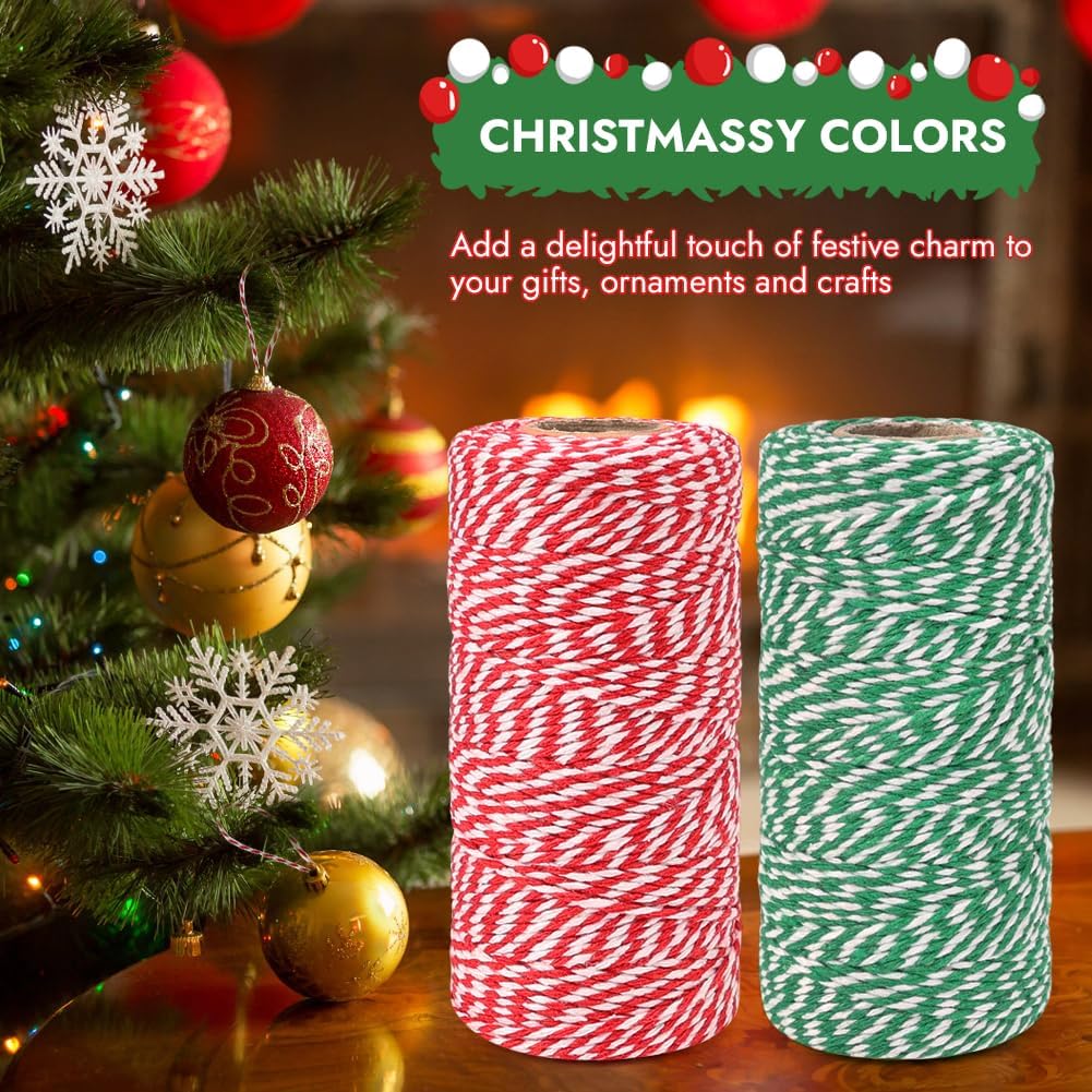 Bakers Twine, 656 Feet 2 Rolls Christmas Twine String Ribbon for Gift Wrapping, Pastry Boxes Tying, Festival Decorations, DIY Crafts (328Feet Each Roll)