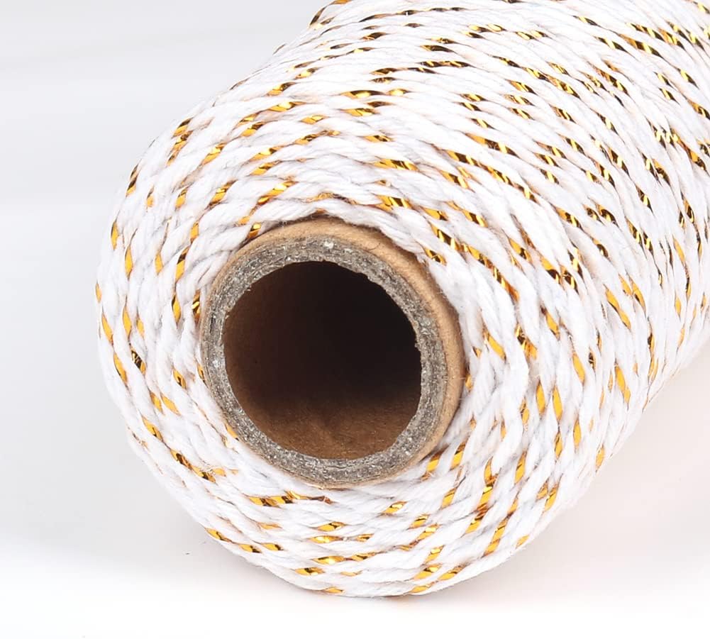 Bakers Twine, 2 Roll x 328 Feet 2mm Gold Wire Combined Christmas Twine String Ribbon for Gift Wrapping, Baking, Crafting, Holiday Decorations