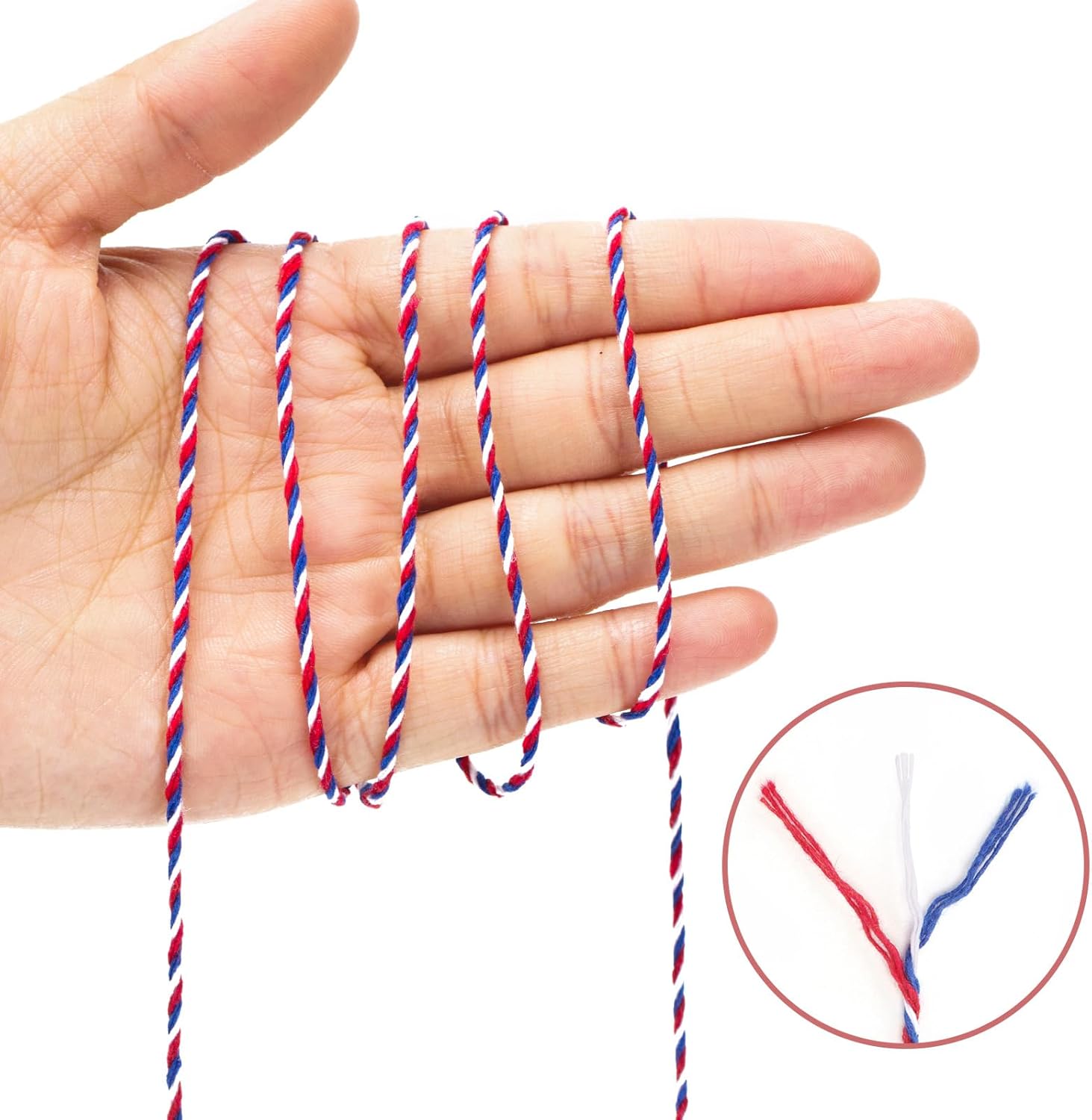 Cotton Twine Red White and Blue Twine String 2mm Thick 328 Feet Bakers Cotton String for Patriotic Day Gift Wrapping DIY Crafts and Floral Bouquet