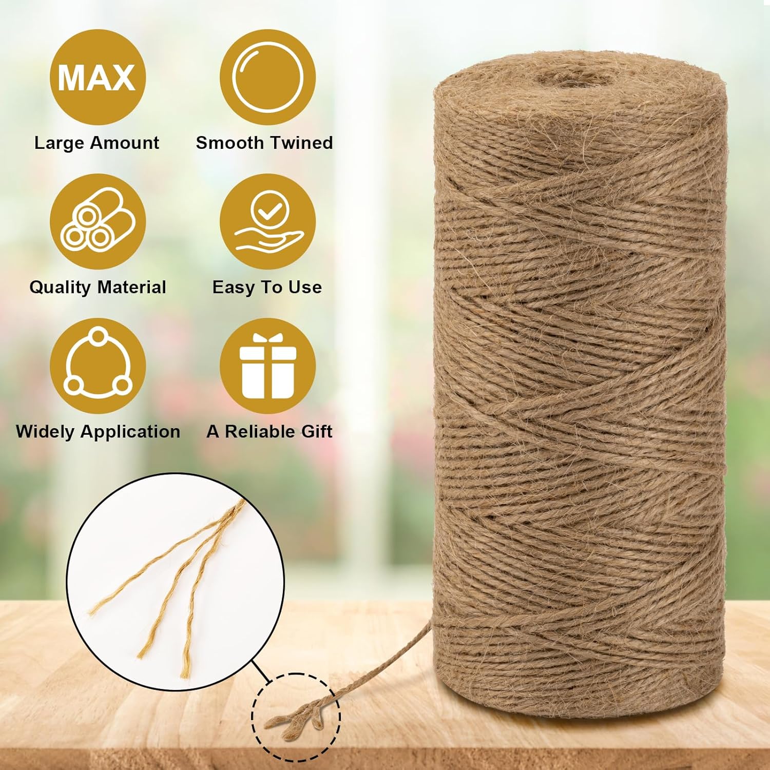 Twine String 1312 Feet Long Jute Twine Hemp Rope for Gardening Crafts Giftwares Wrapping Packing Wedding Decor, Brown 2 Rolls