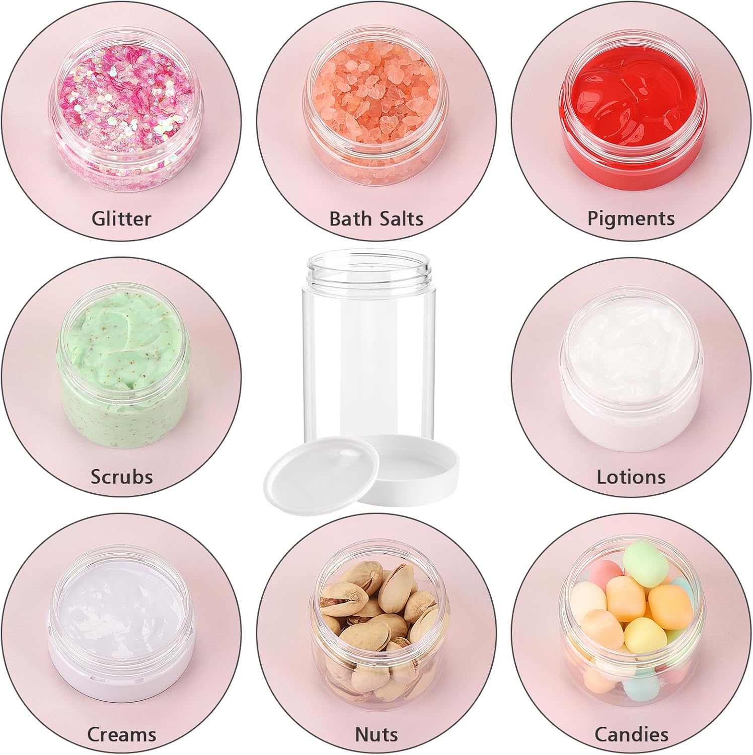 4 Pack Plastic Jars, 4 OZ Round Clear Cosmetic Container Jars with White Lids, Leak Proof Makeup Sample Container, Refillable Travel Cosmetic Storage for DIY Making Creams, Lotion, Body Scrub