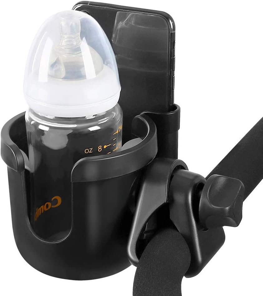 Stroller Cup Holder with Phone Holder, Bike Cup Holder, Universal Cup Holder for Uppababy Nuna Doona Strollers, 2-in-1 Cup Phone Holder for Stroller, Bike, Wheelchair, Walker, Scooter