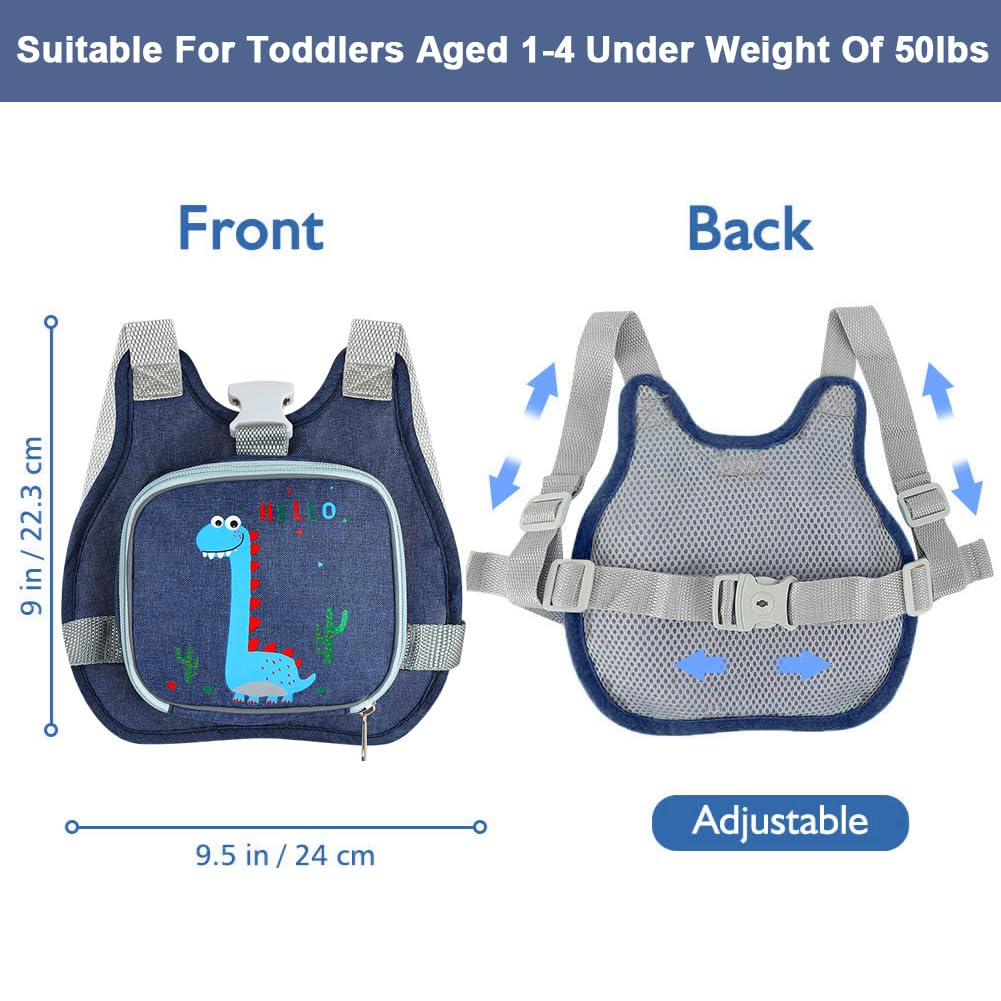 Toddler Harness Leash+ Anti Lost Wrist Link, Cute Dinosaur Kids Harness with Leash, Foldable Child Leash Baby Walking Wristband Assistant Strap Belt Hold Baby Boys Girls Close While Walking