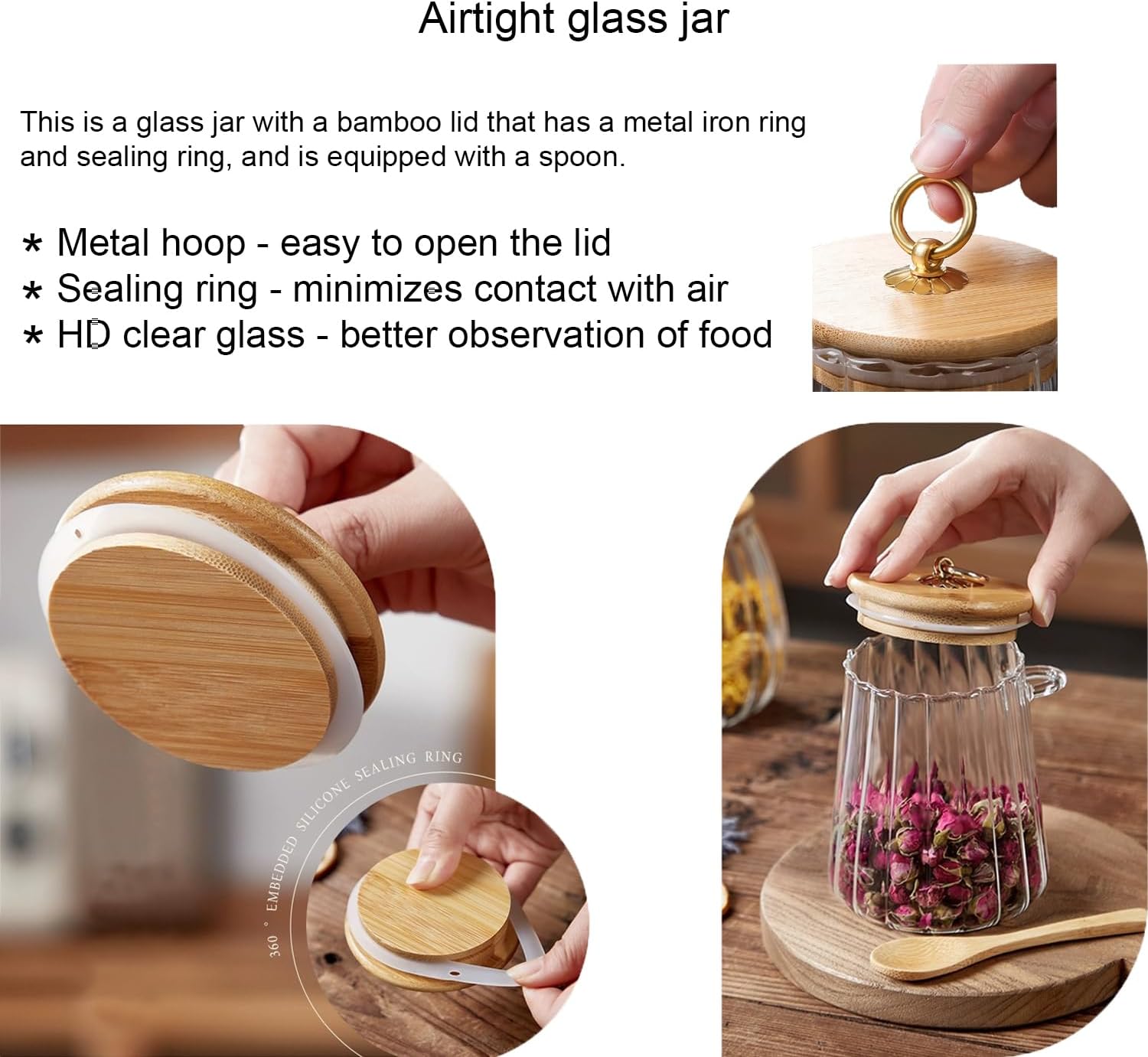 Sugar Bowls Sugar Container 25.36 FL OZ Glass Coffee Canister Airtight Food Storage Jar with Lid and Spoon Candy Jar Coffee Bar Accessories Storage Beans Powder (Conical)