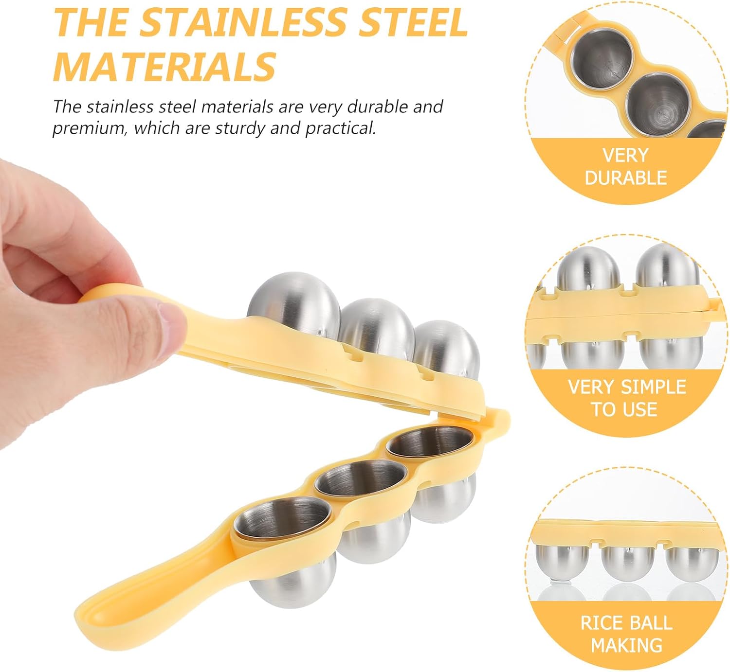 Stainless Steel Rice Ball Maker Set Triangle Sushi Mold with Rice Paddle Non-Stick Riceball Shaker Tool Yellow