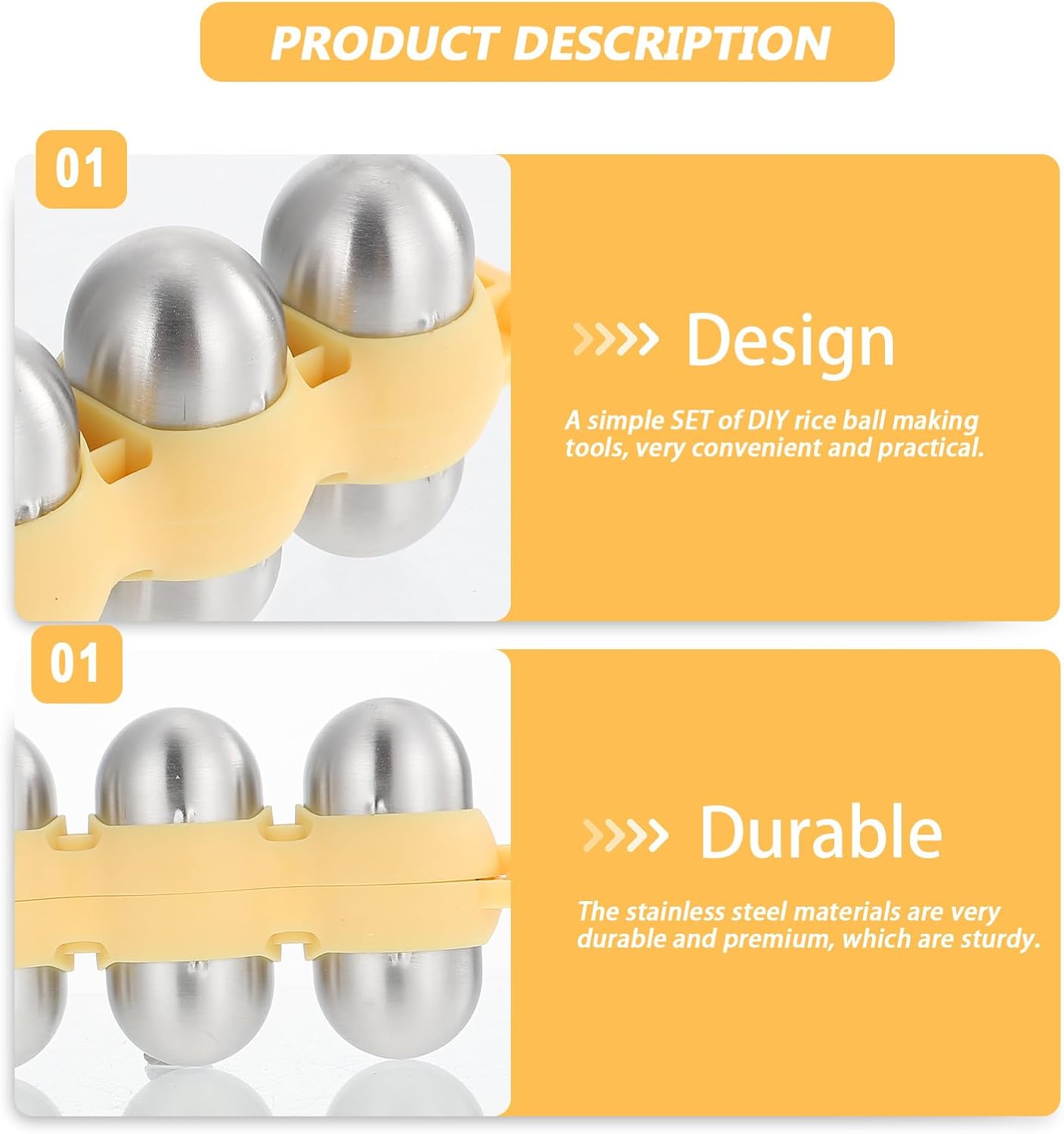 Stainless Steel Rice Ball Maker Set Triangle Sushi Mold with Rice Paddle Non-Stick Riceball Shaker Tool Yellow