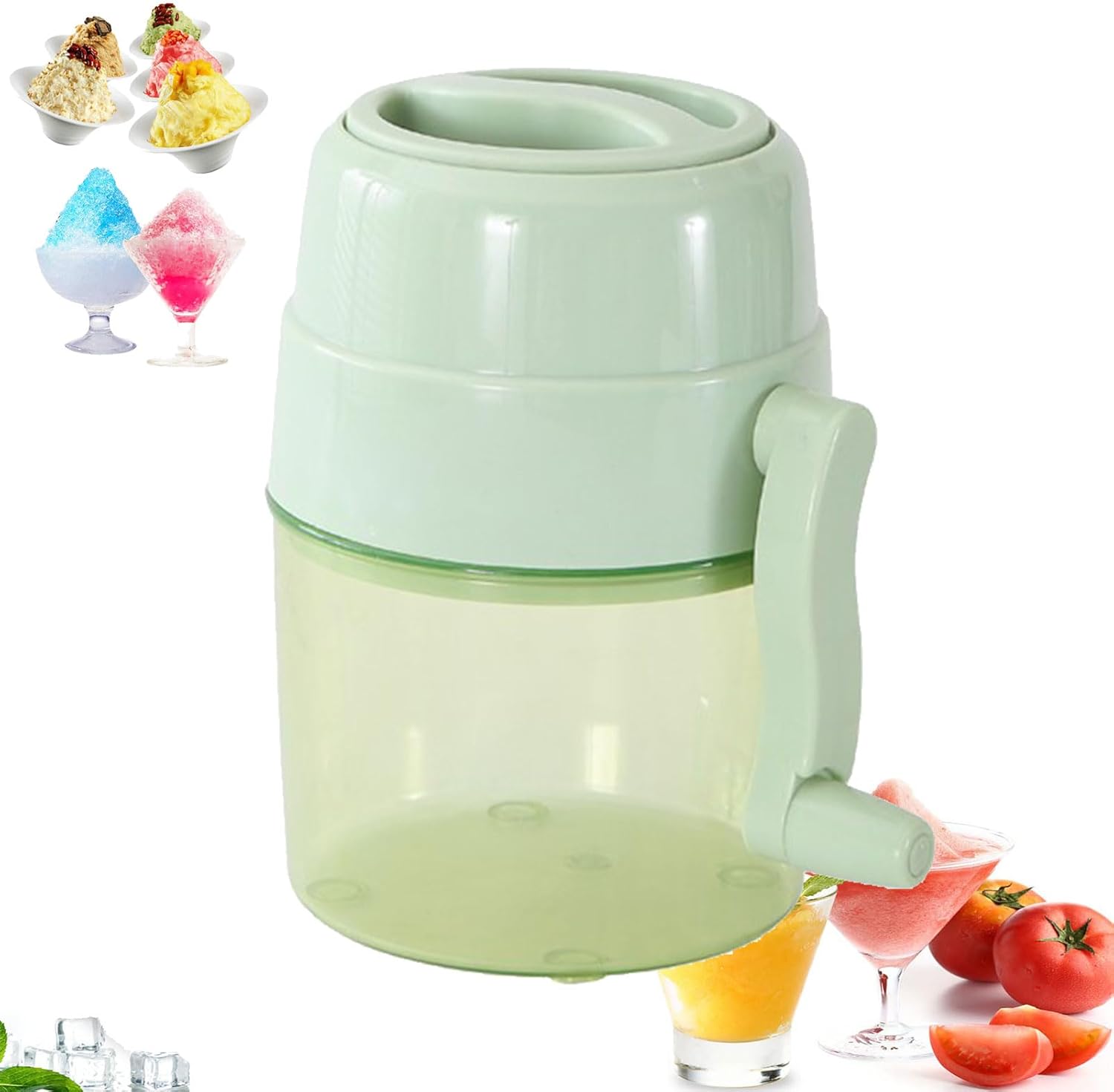 1 Piece Green Manual Multifunctional Slushy Machine Ice Crusher Portable Snow Cone Maker Household Small Ice Breaker for Cafes Restaurants Ice Cream Shops
