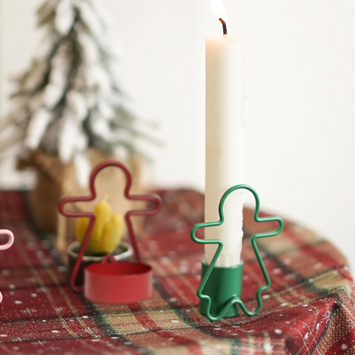 2 Pack Christmas Candles - Gingerbread & Nutcracker Shaped Candles - Arch Design - Red & Green Festive Decor - Perfect Centerpiece or Gift Idea