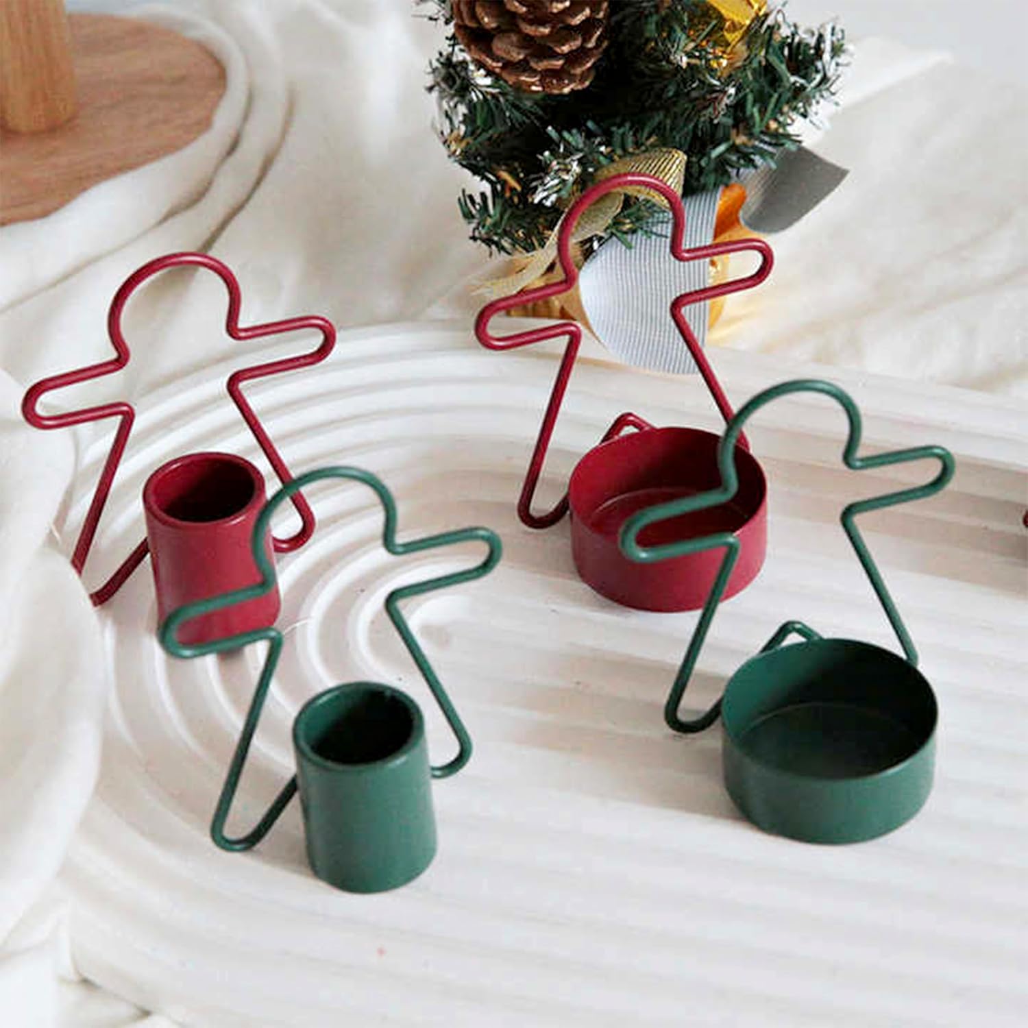 2 Pack Christmas Candles - Gingerbread & Nutcracker Shaped Candles - Arch Design - Red & Green Festive Decor - Perfect Centerpiece or Gift Idea
