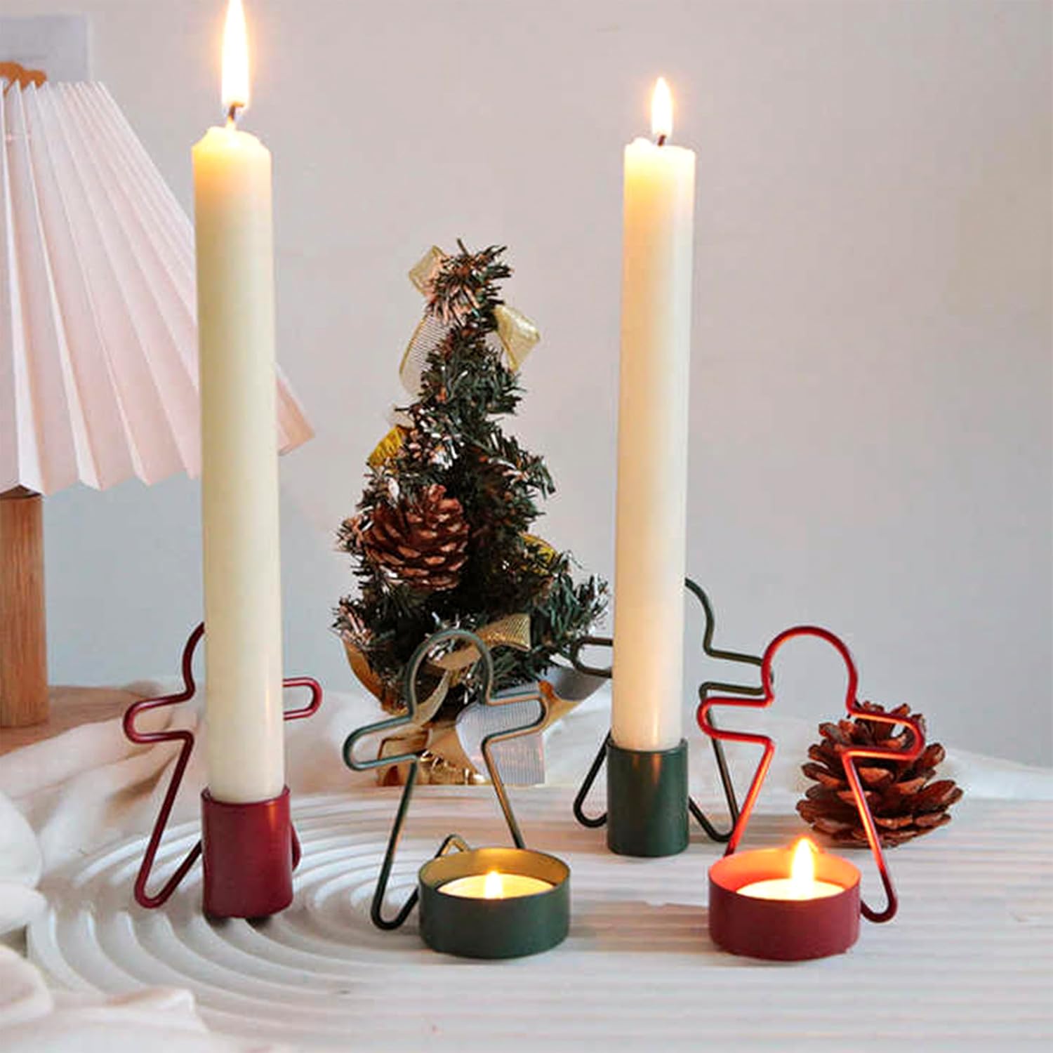 2 Pack Christmas Candles - Gingerbread & Nutcracker Shaped Candles - Arch Design - Red & Green Festive Decor - Perfect Centerpiece or Gift Idea