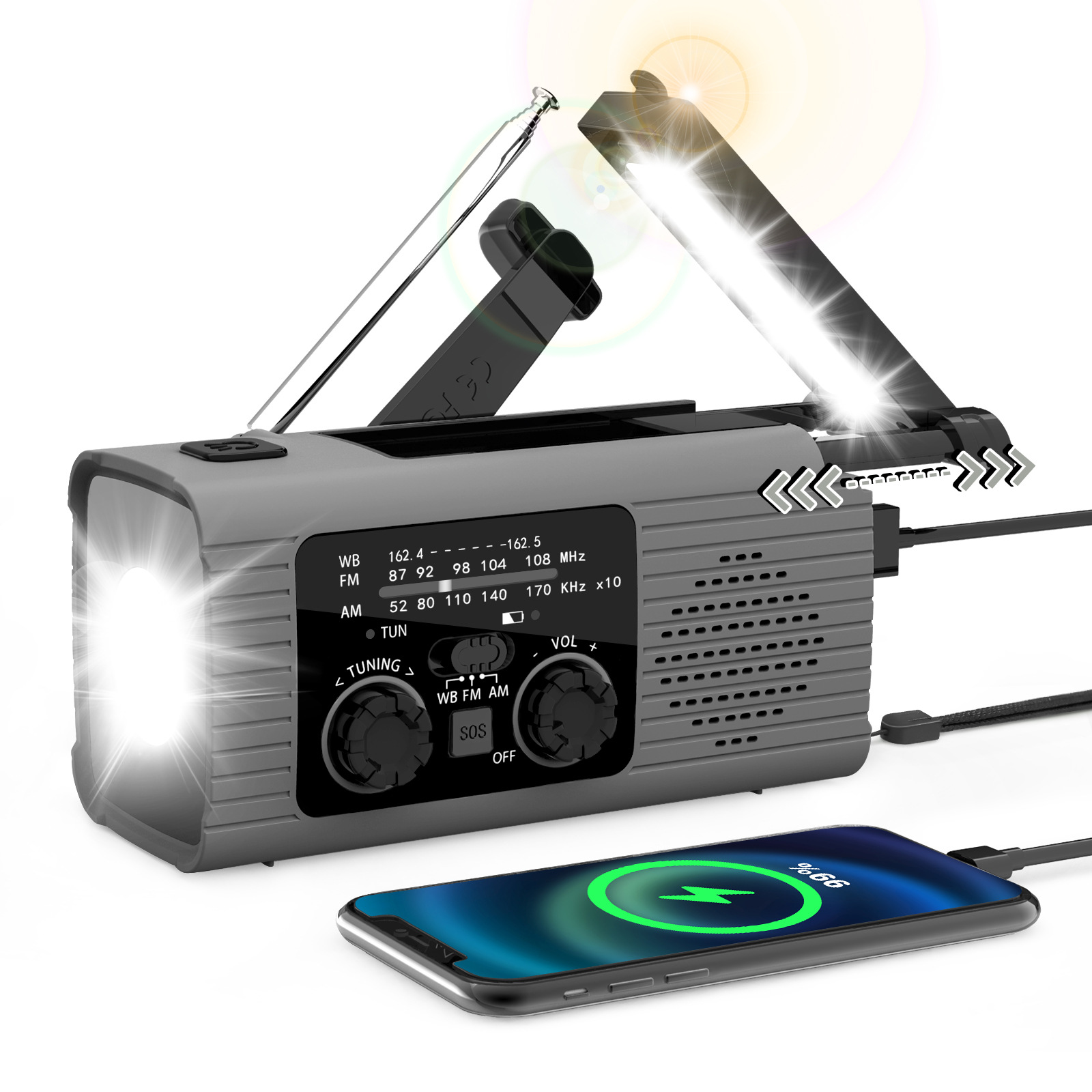 Multi-Colour Solar & Hand Crank Portable Radio 4000mAh Rechargeable Battery Operated Emergency Radio for Indoor Outdoor Use