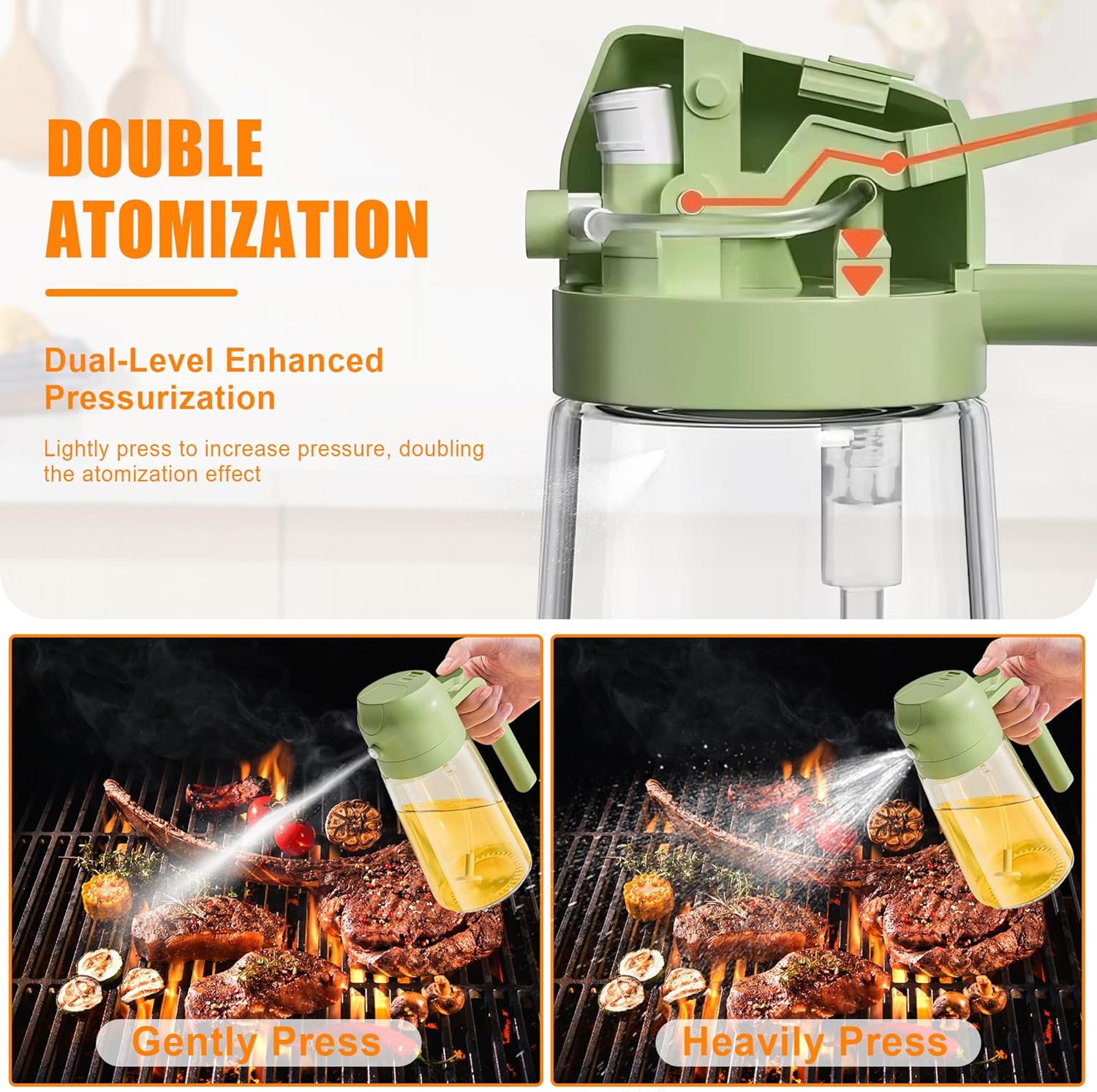 2-in-1 Olive Oil Spray & Pour Bottle 470ml Glass Dispenser for Cooking BBQ Kitchen