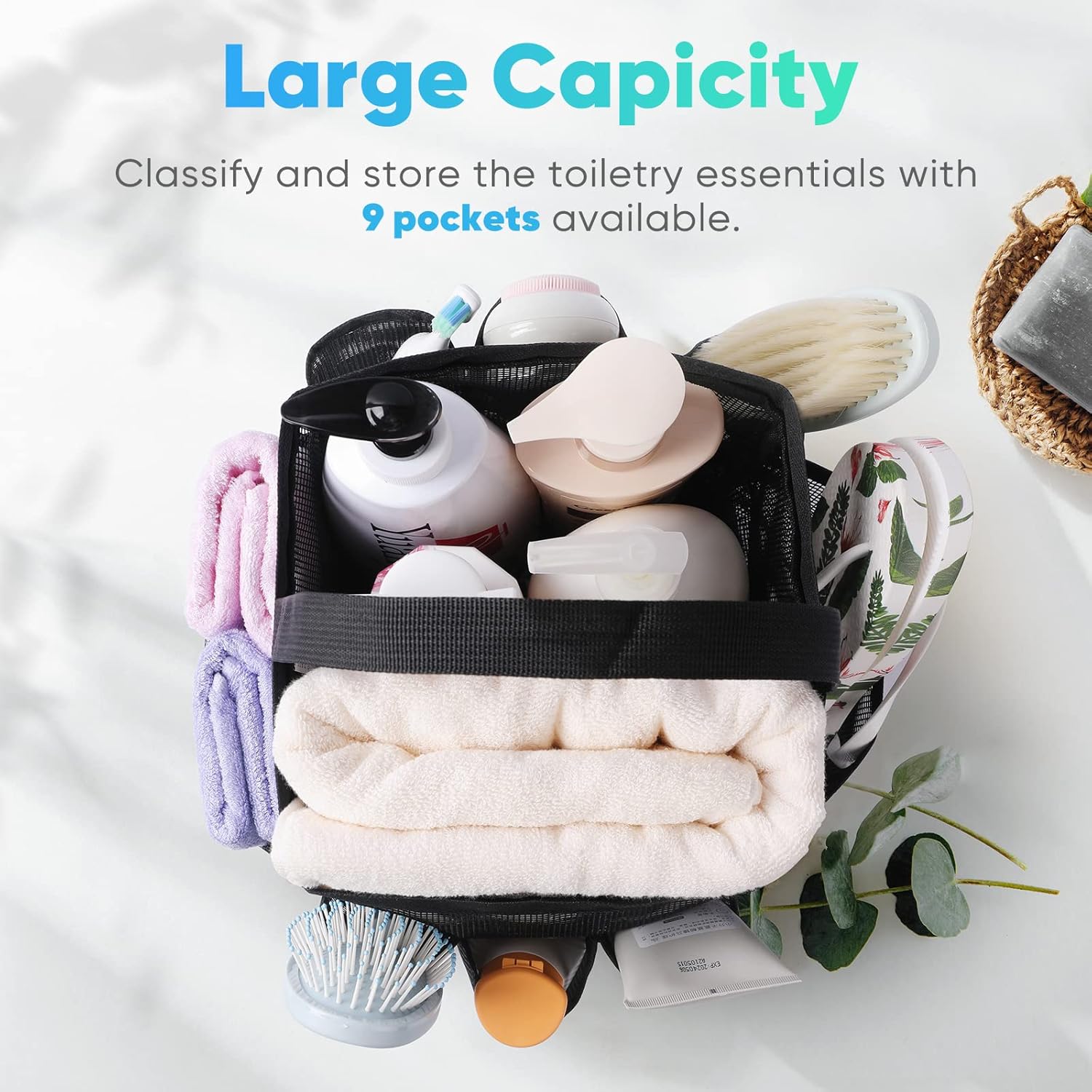 2 Pack Mesh Shower Caddy Portable for College Dorm Room Essentials, Shower Caddy Dorm with 8-Pocket Large Capacity,Shower Bag for Beach,Swimming,Gym