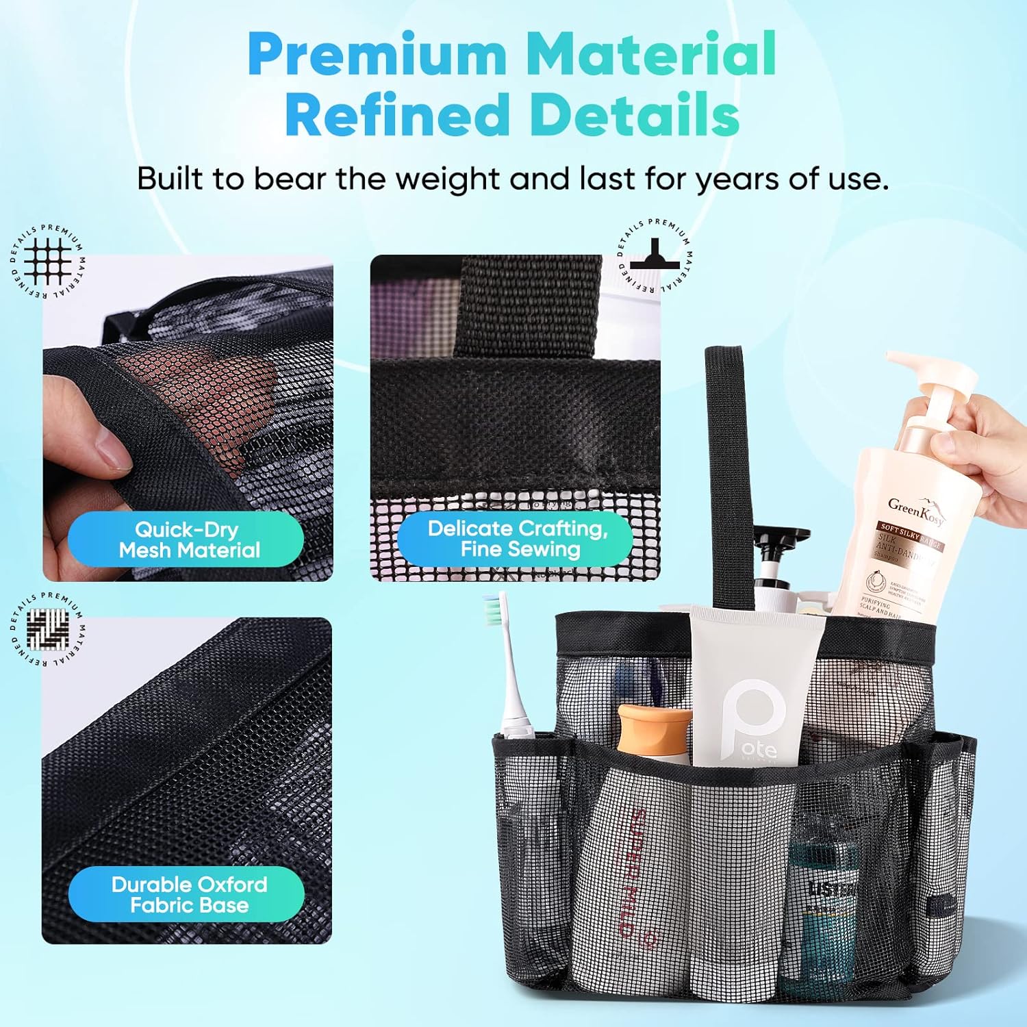 2 Pack Mesh Shower Caddy Portable for College Dorm Room Essentials, Shower Caddy Dorm with 8-Pocket Large Capacity,Shower Bag for Beach,Swimming,Gym