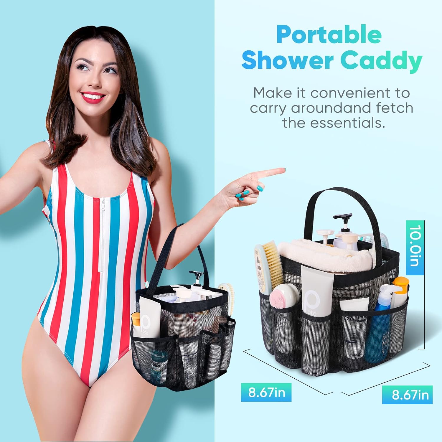 2 Pack Mesh Shower Caddy Portable for College Dorm Room Essentials, Shower Caddy Dorm with 8-Pocket Large Capacity,Shower Bag for Beach,Swimming,Gym