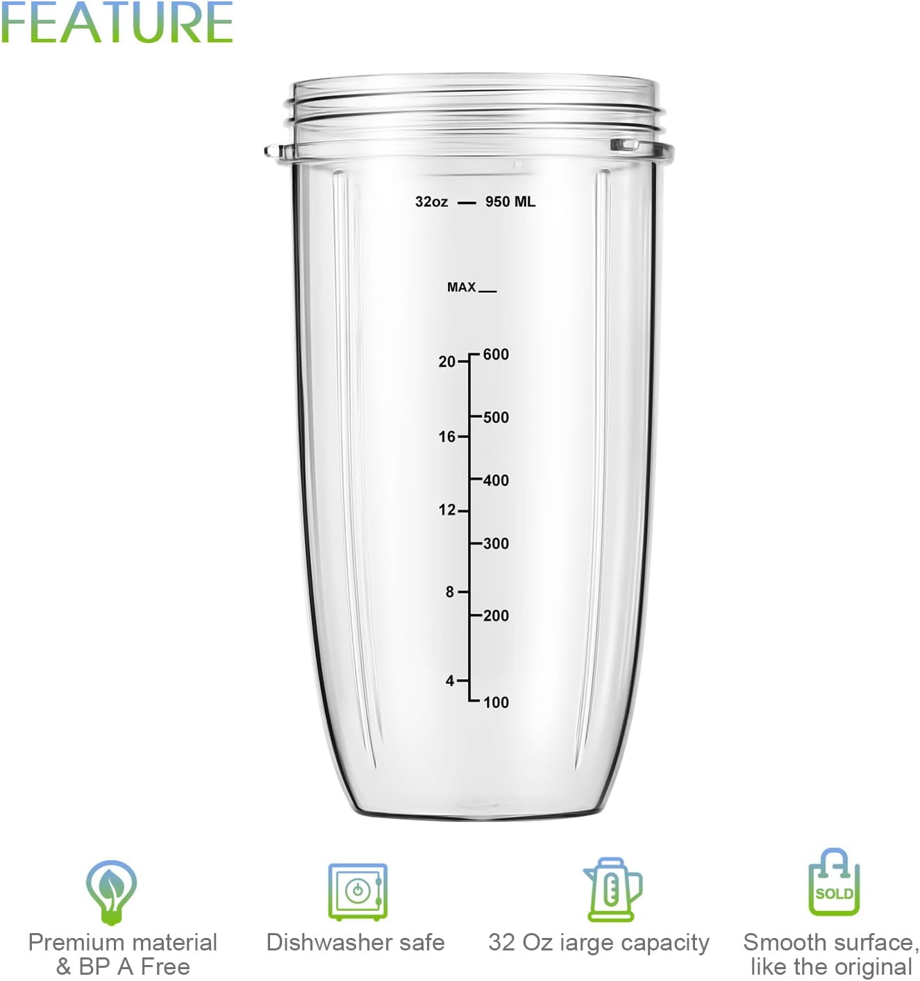 New Blender Cup and Blade Replacement Parts 32oz Cup and Extractor Blade and 2 Rubber Gaskets 4-Piece Compatible with NutriBullet High-Speed Blender/Mixer System 600W/900W Series