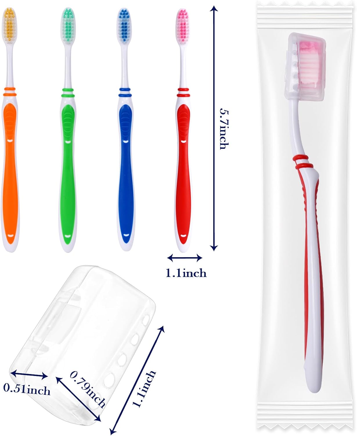 100 Pack Bulk Toothbrush Package with Covers Premium Quality Individually Wrapped Tooth Brushes, Soft Bristle Toothbrushes for Adults & kids, Hygienic Cap Donations, Travel, Hotels, Homeless