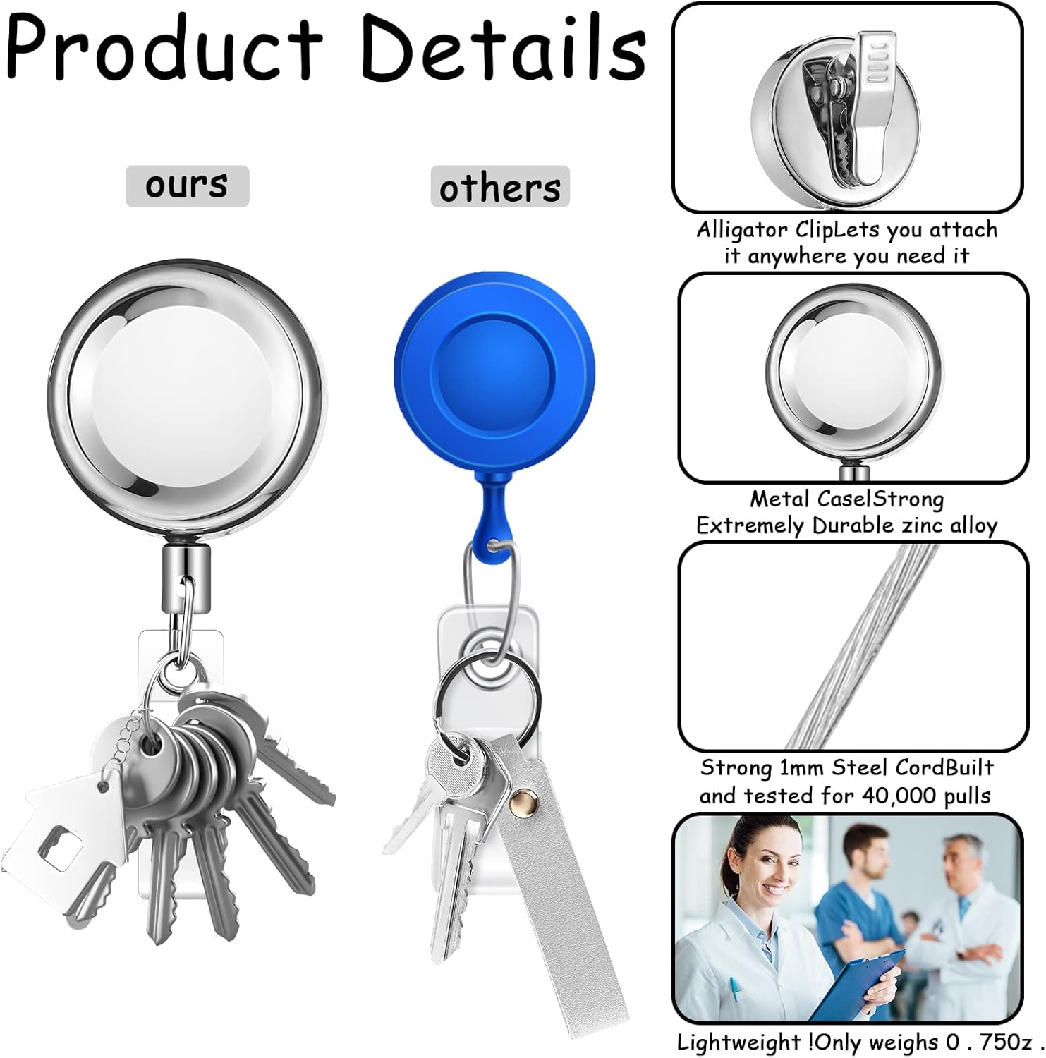10 Pack Heavy Duty Retractable Badge Holder Reel Metal ID Badge Reel with Alligator Clip Badge Holder Retractable Clip Lightweight Strong Badge Reel for Nurses Professionals Students Teachers Office