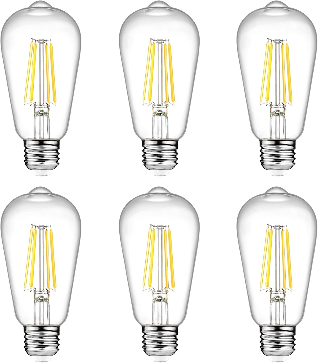 Vintage LED Edison Bulbs, 6W, Non-Dimmable, Equivalent 60W, High Brightness Cool White 4000K, ST58 Antique LED Filament Bulbs with 80+ CRI, E26 Medium Base, Clear Glass, 6 Packs