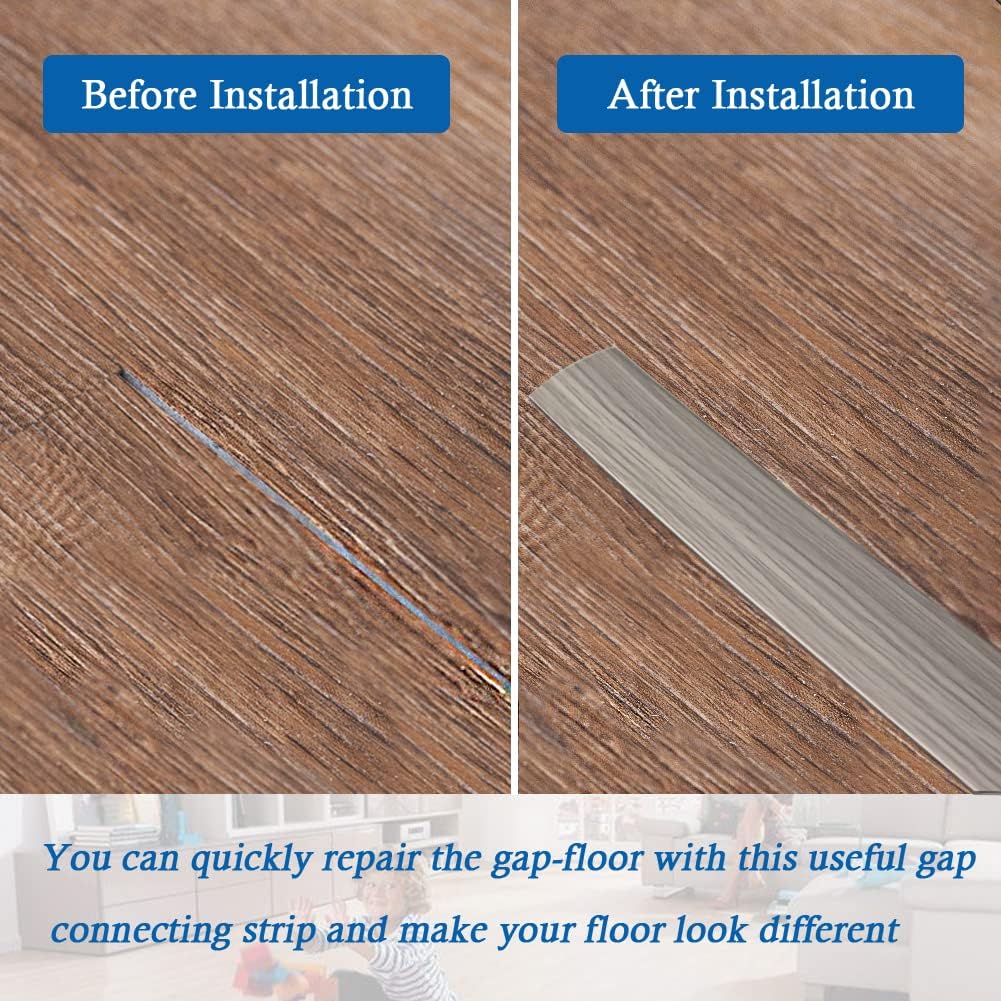 Floor Transition Strip Self Adhesive Floor Cover Strips Laminate 2" Wide Vinyl Flat Divider Transitions Elegant Wood Grain Design (5cm, 6.56Ft, Gray)