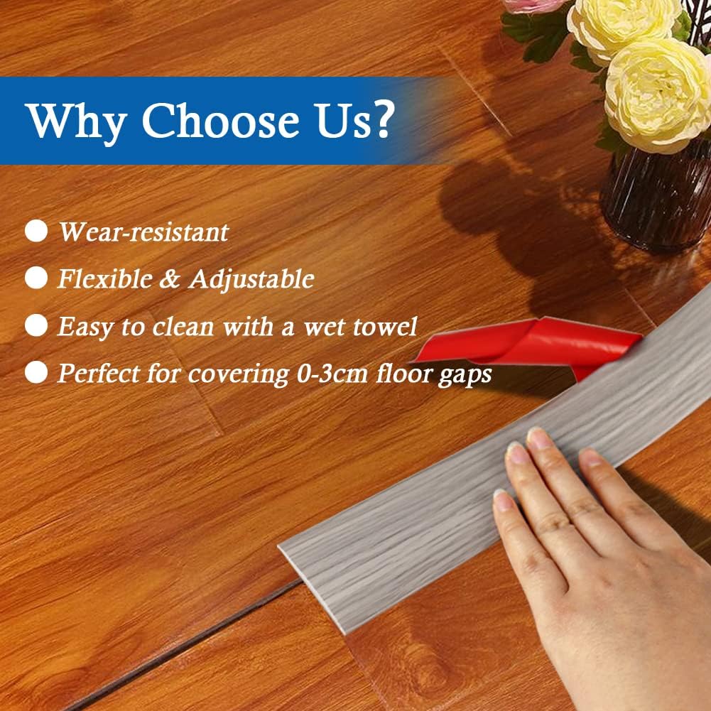 Floor Transition Strip Self Adhesive Floor Cover Strips Laminate 2" Wide Vinyl Flat Divider Transitions Elegant Wood Grain Design (5cm, 6.56Ft, Gray)