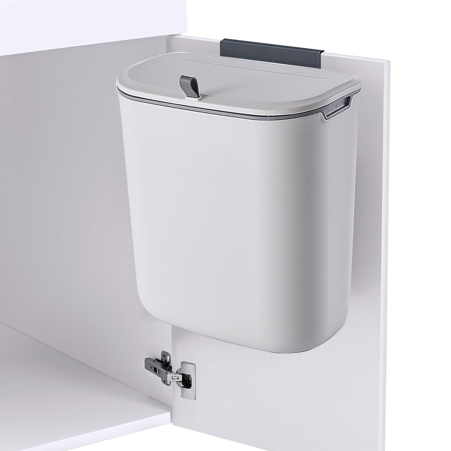Compost Bin, 2.5 Gallon Hanging Trash Can with Lid, Kitchen Cabinet Door Under Sink Plastic Garbage Can Wall Mounted Slide Open, White