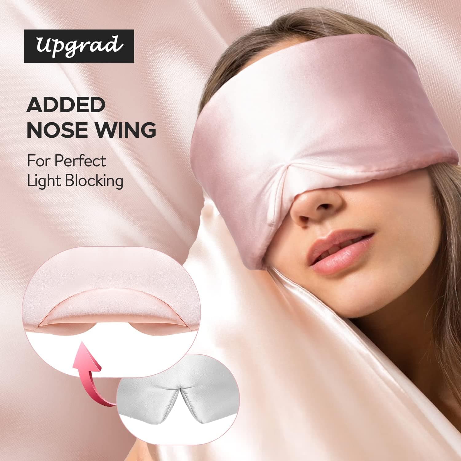 Silk Sleep Mask for Side Sleeper, Eye Mask Sleeping for Women Men 100% 22 Momme Pure Mulberry Silk, Face-Hugging Padded Silk Eye Cover for Sleeping with Adjustable Band (Pink)