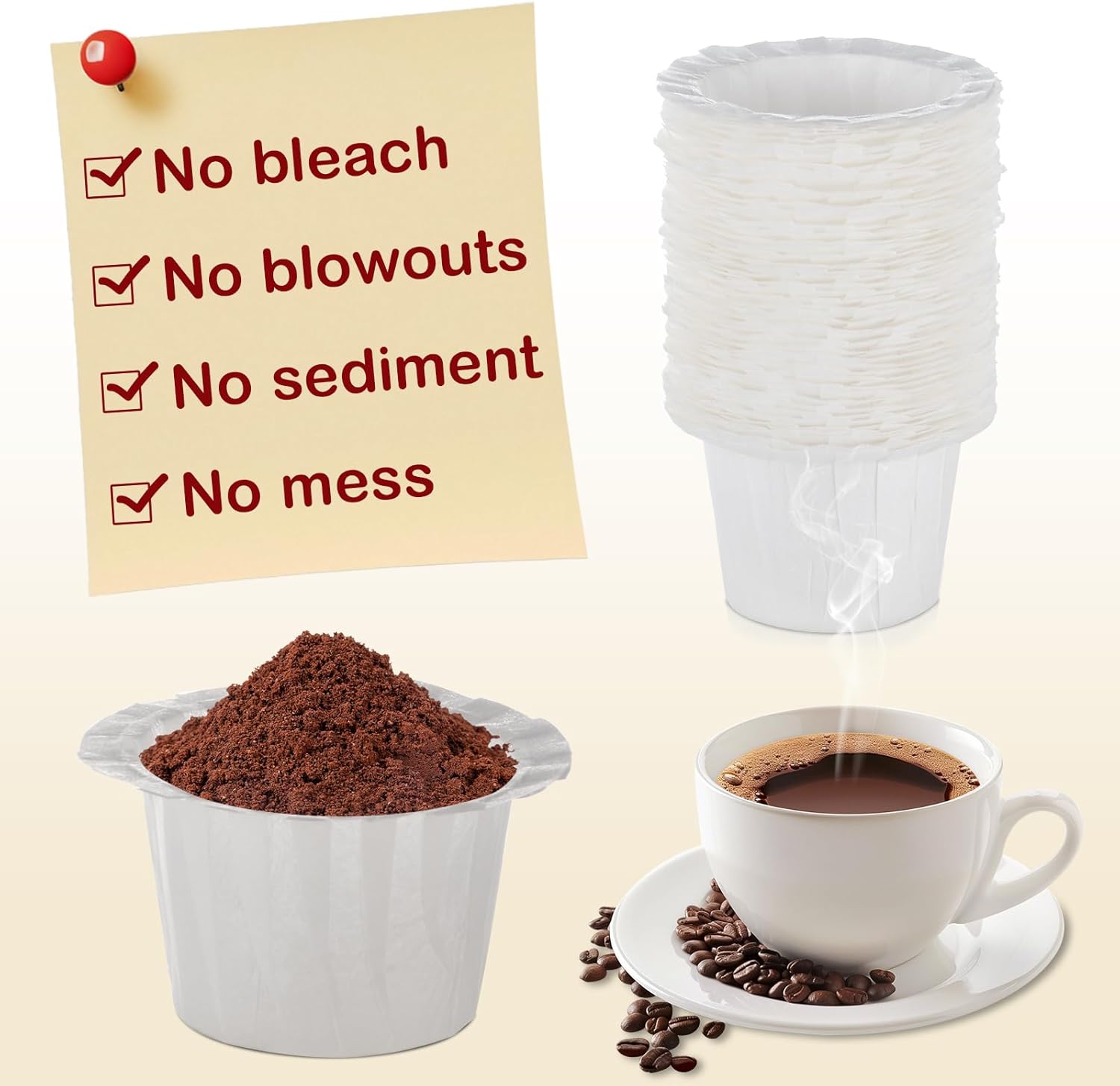 Disposable Paper Coffee Filters, Keurig K Cup Paper Filters for Keurig Single Brewer Reusable Cups, K-Cup Coffee Pods, Fits All Brands Reusable K Cups (300)
