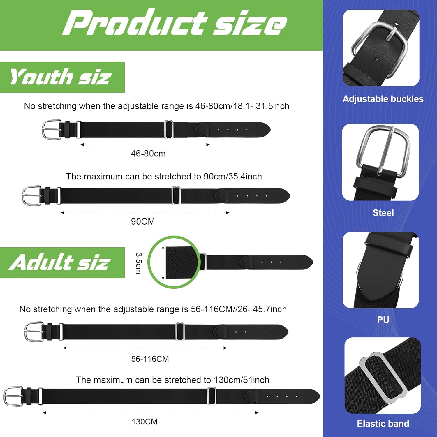 12 Pcs Baseball Belts Softball Belts Bulk for Adult and Youth Adjustable