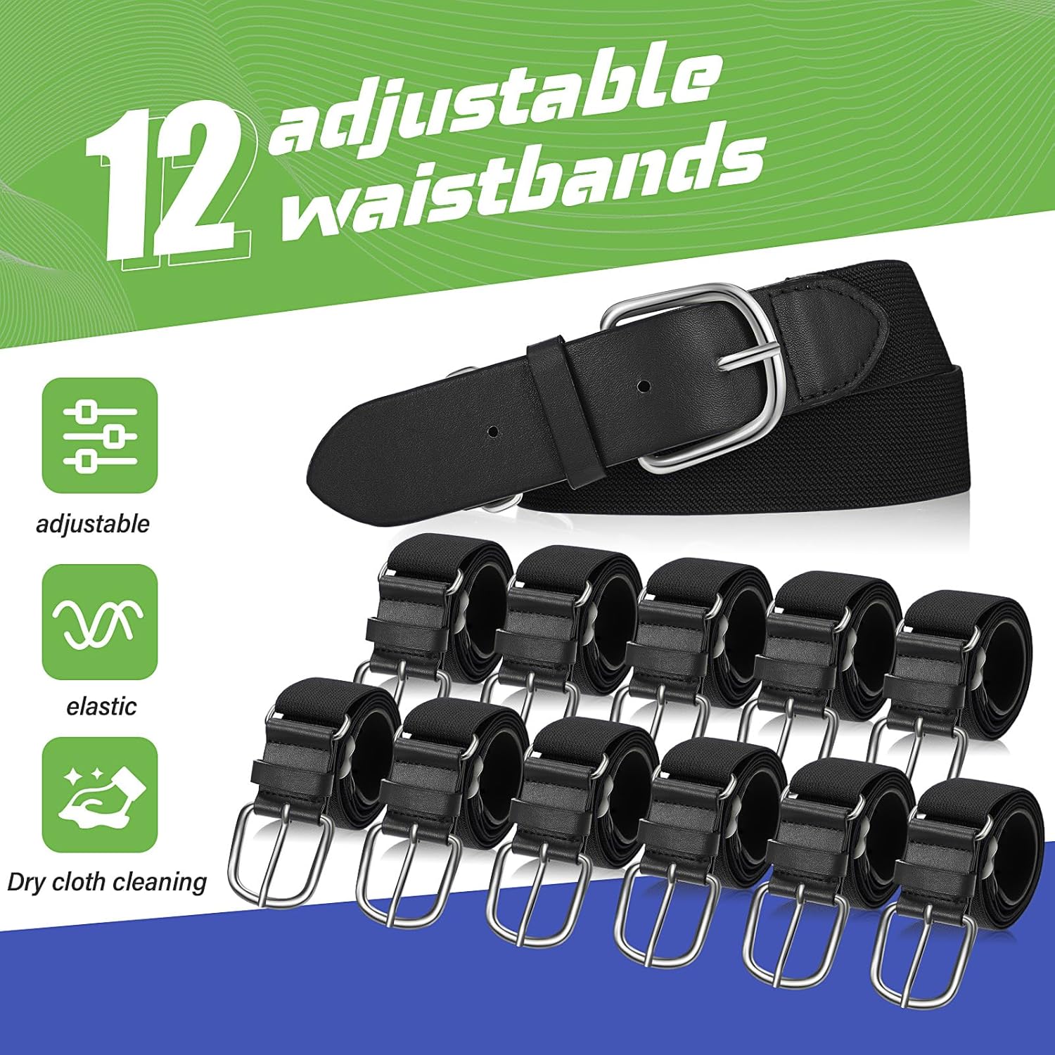 12 Pcs Baseball Belts Softball Belts Bulk for Adult and Youth Adjustable