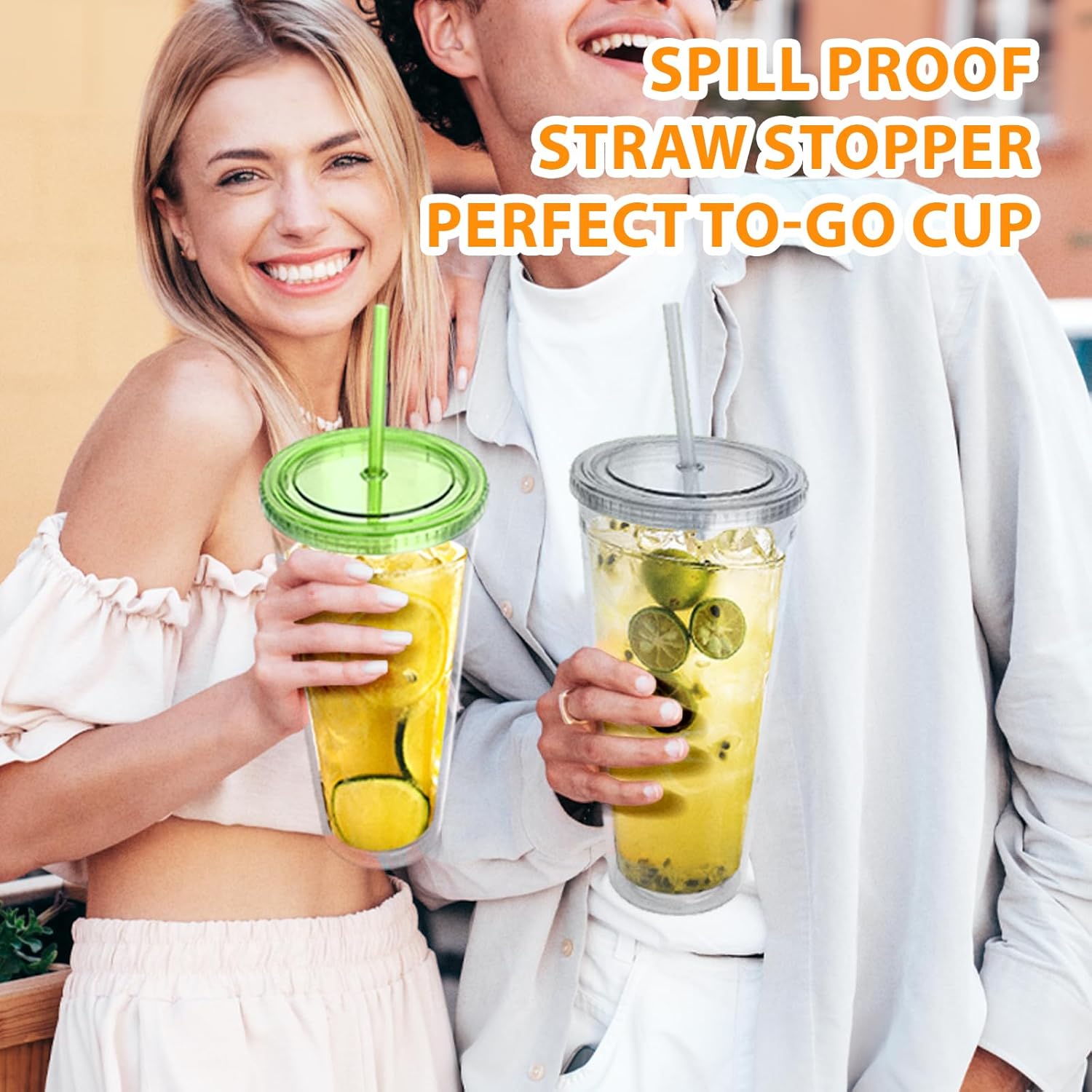 Clear Acrylic Tumbler with Straw and Lid 32 oz, Double Walled Insulated Reusable Plastic Iced Coffee Cup, To Go Cup Perfect for Parties, Birthdays, Fit in Cupholder, BPA Free, Red & Blue 2 Pack