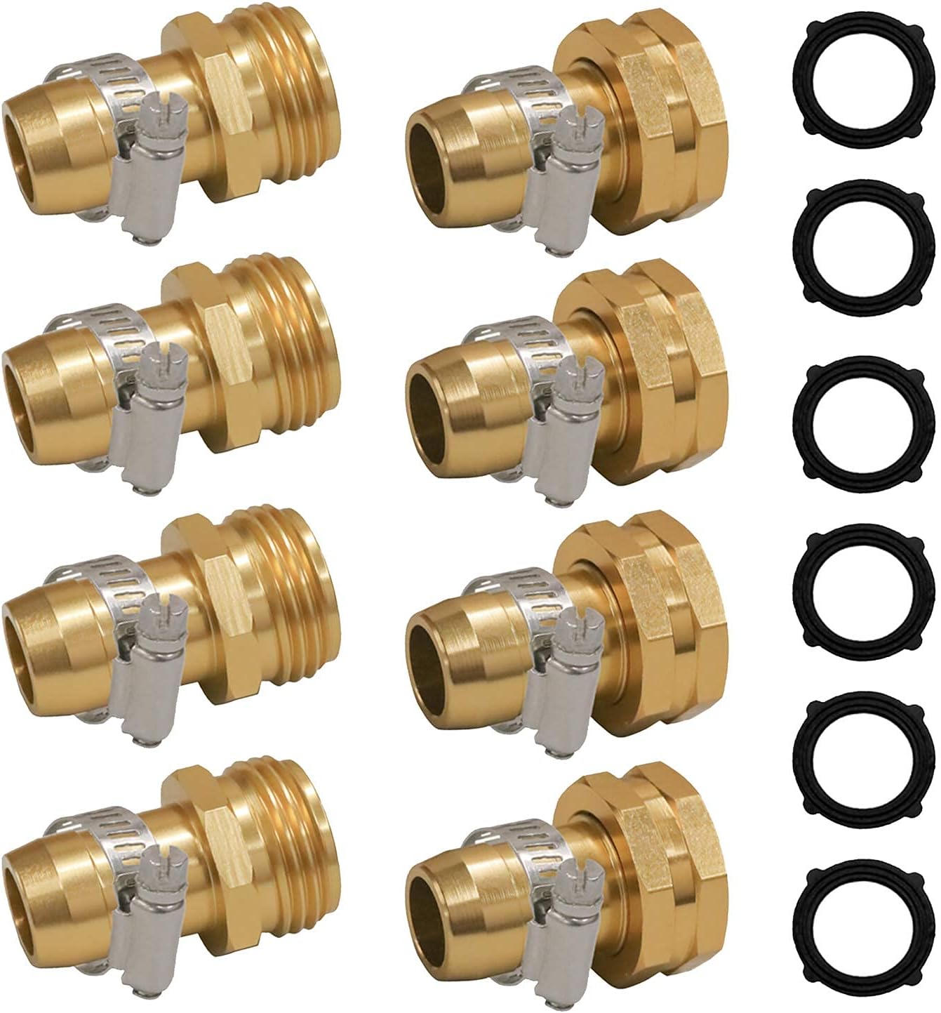 Garden Hose Repair Connector with Clamps + Hose Quick Connector