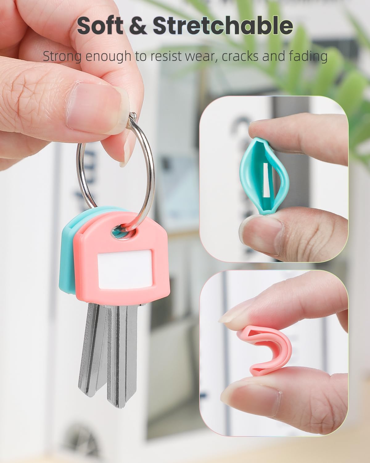 37 Pcs Key Covers Caps 1 Inch Key Covers Protectors with Clear Windows and Blank Paper Labels, Soft Key Identifiers for Standard Regular Thin Flat House Keys, 11 Colors (Not for Odd-Shaped)
